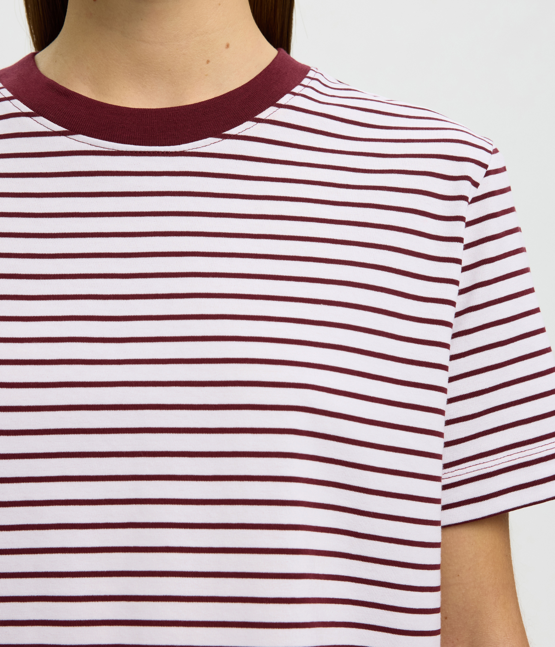 Slfessential Ss Striped Boxy Tee Noos. (Tawny Port Stripes:BRIGHT WHITE - THIN)