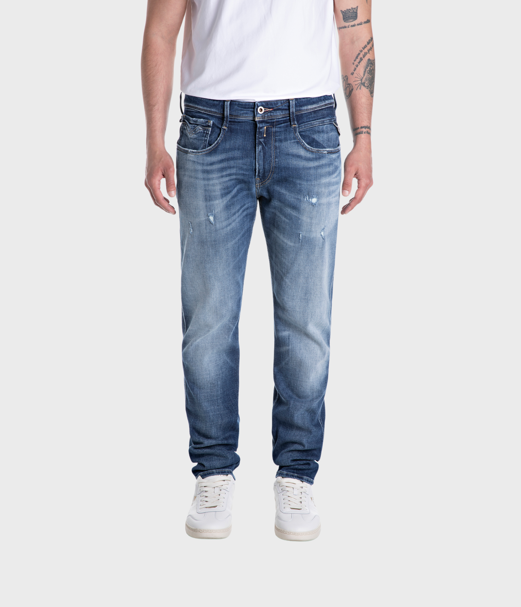 Mörk blå denim raka ben