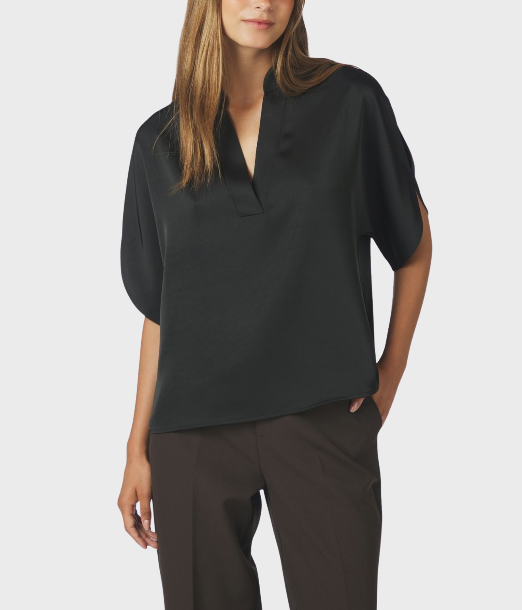 Anelle Heavy Sateen Blouse (100 Black)