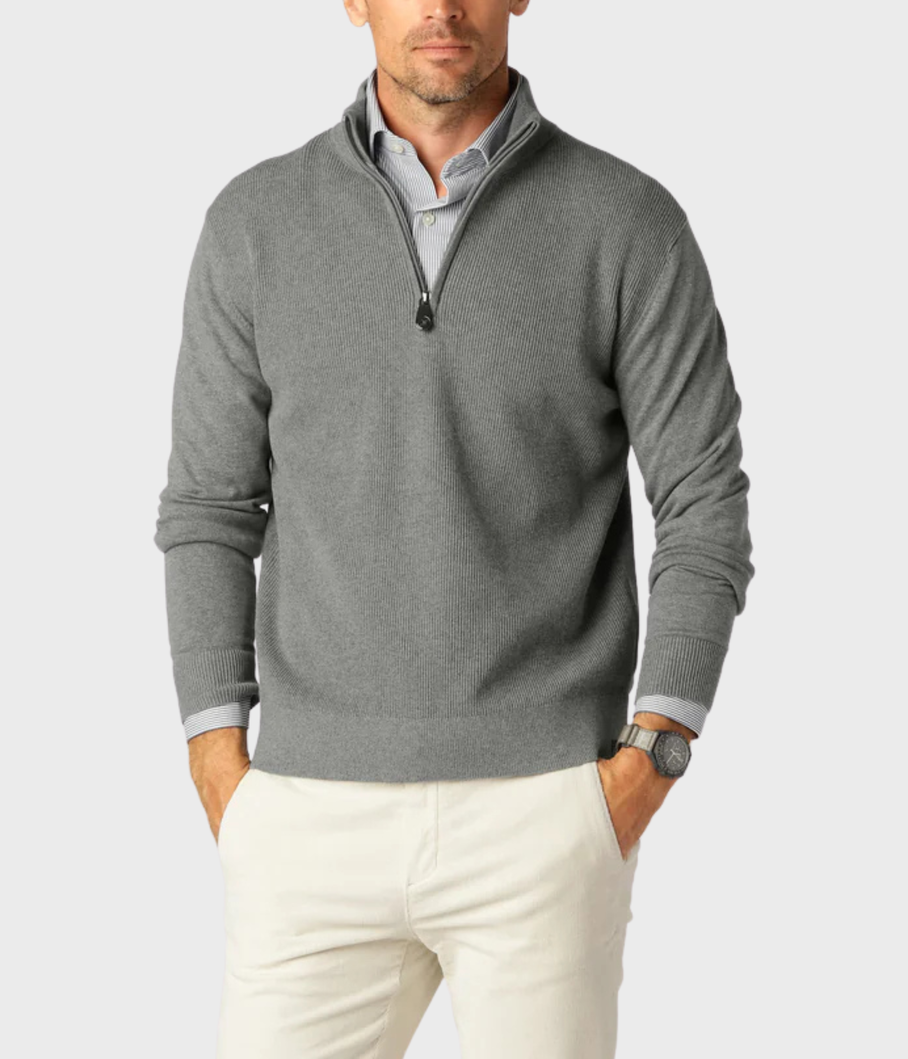 Halfzip Rib Cotton. (grey)