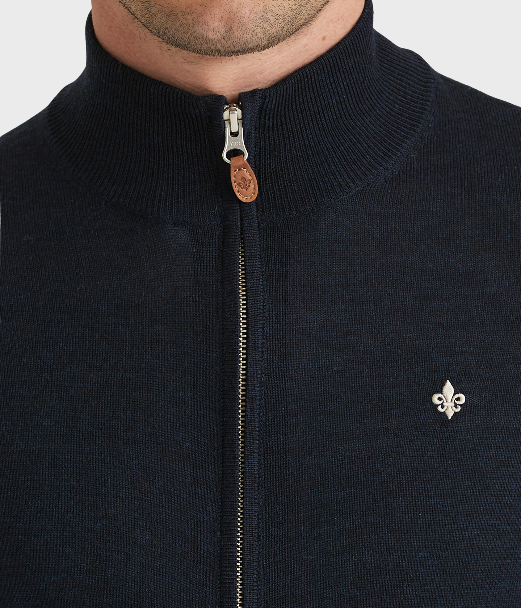 Merino Zip Cardigan. (60 Navy)