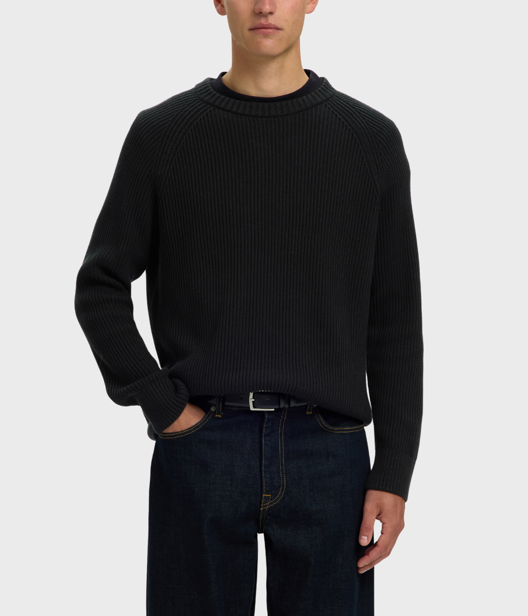 Slmcarlos Ls Cable Crew Neck Noos (Black)