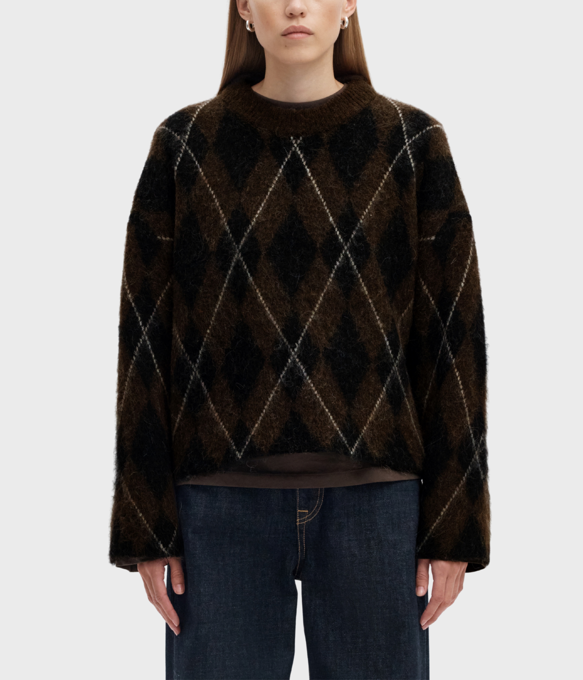 Slwlulu Brushed Argyle Knit O-Neck Noos (Delicioso Detail:Black + Birch)