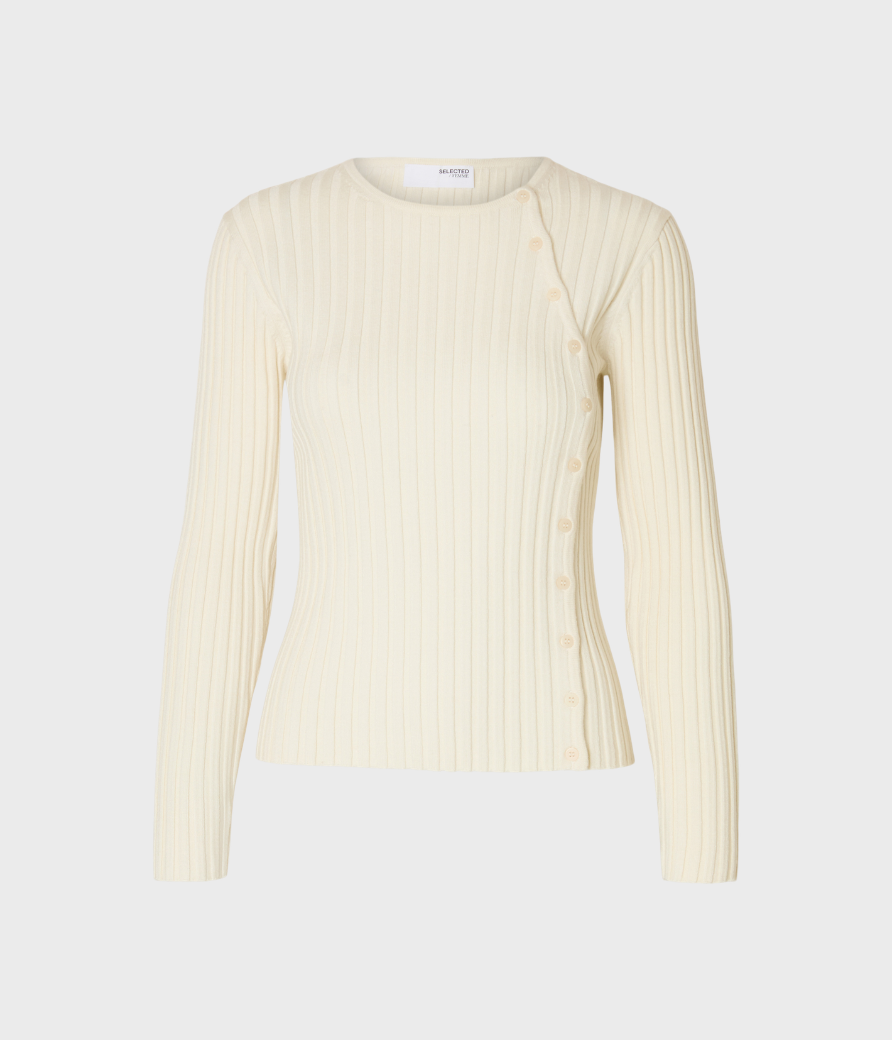 SLFHELEN LS KNIT BUTTON O-NECK TOP (Birch)