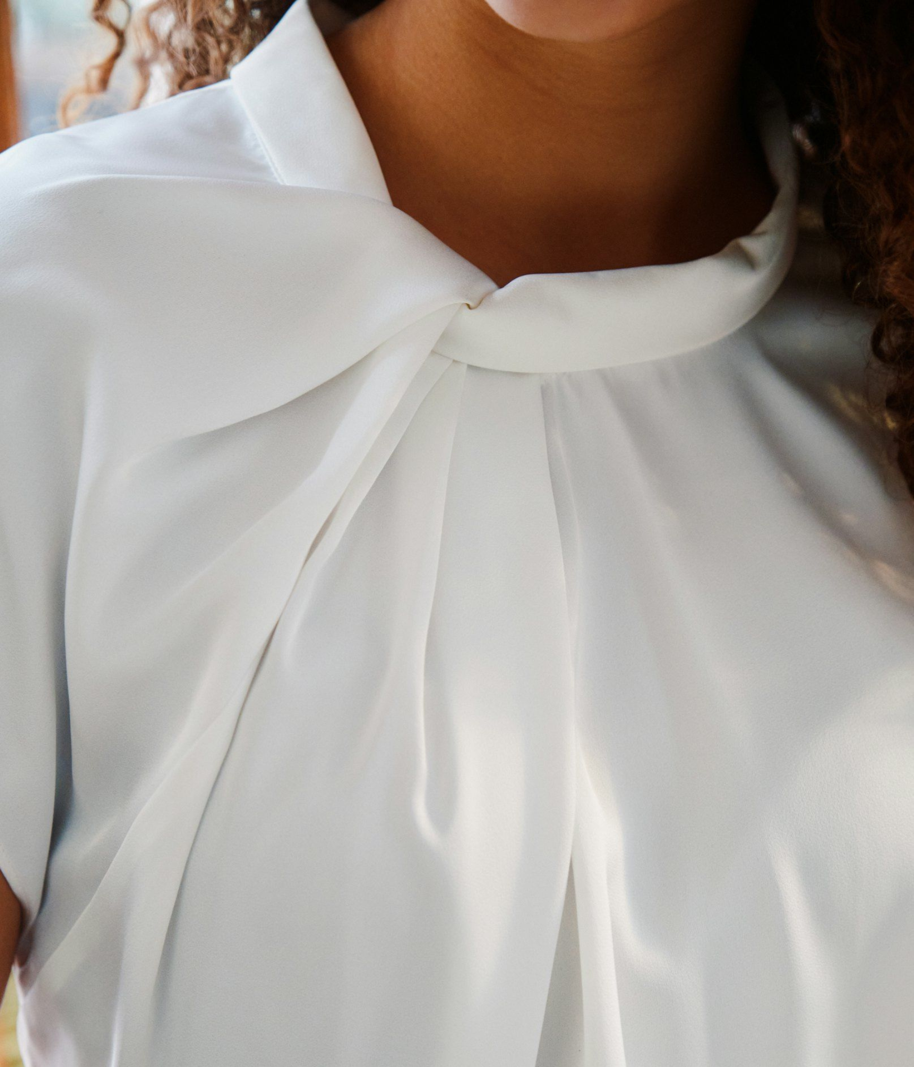 Fleur Drapy Satin Blouse. (121 Off White)