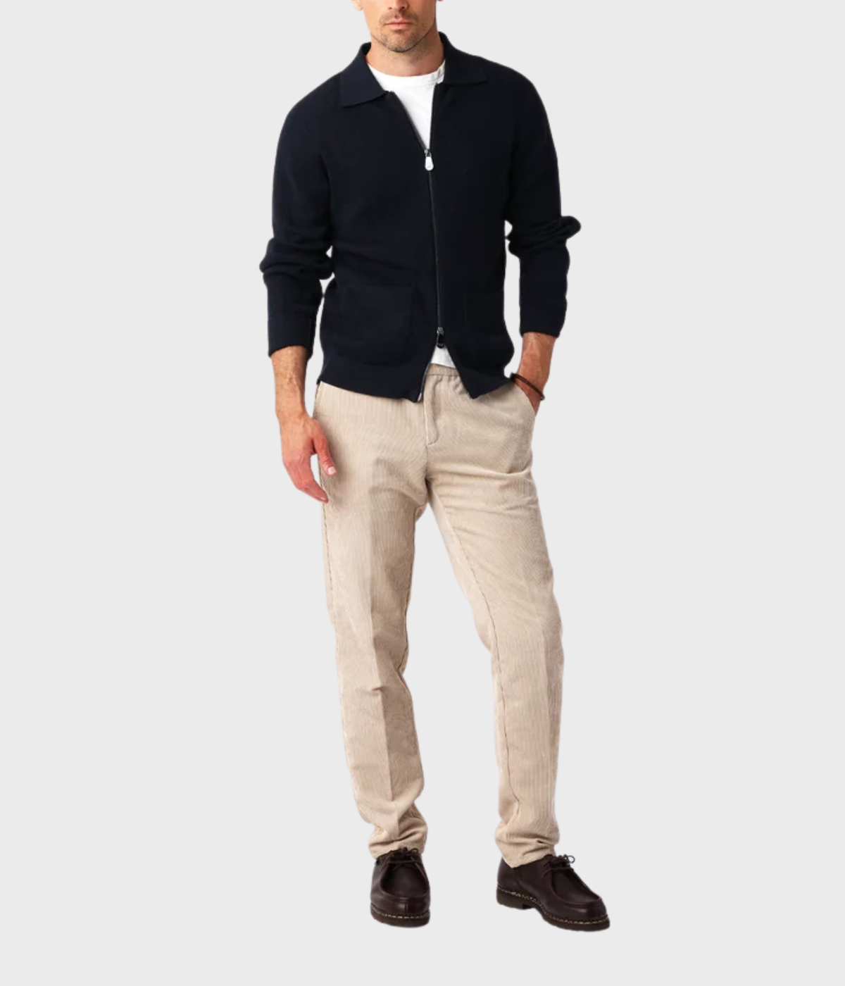 Cotton Ribb Zip Cardigan (Navy)