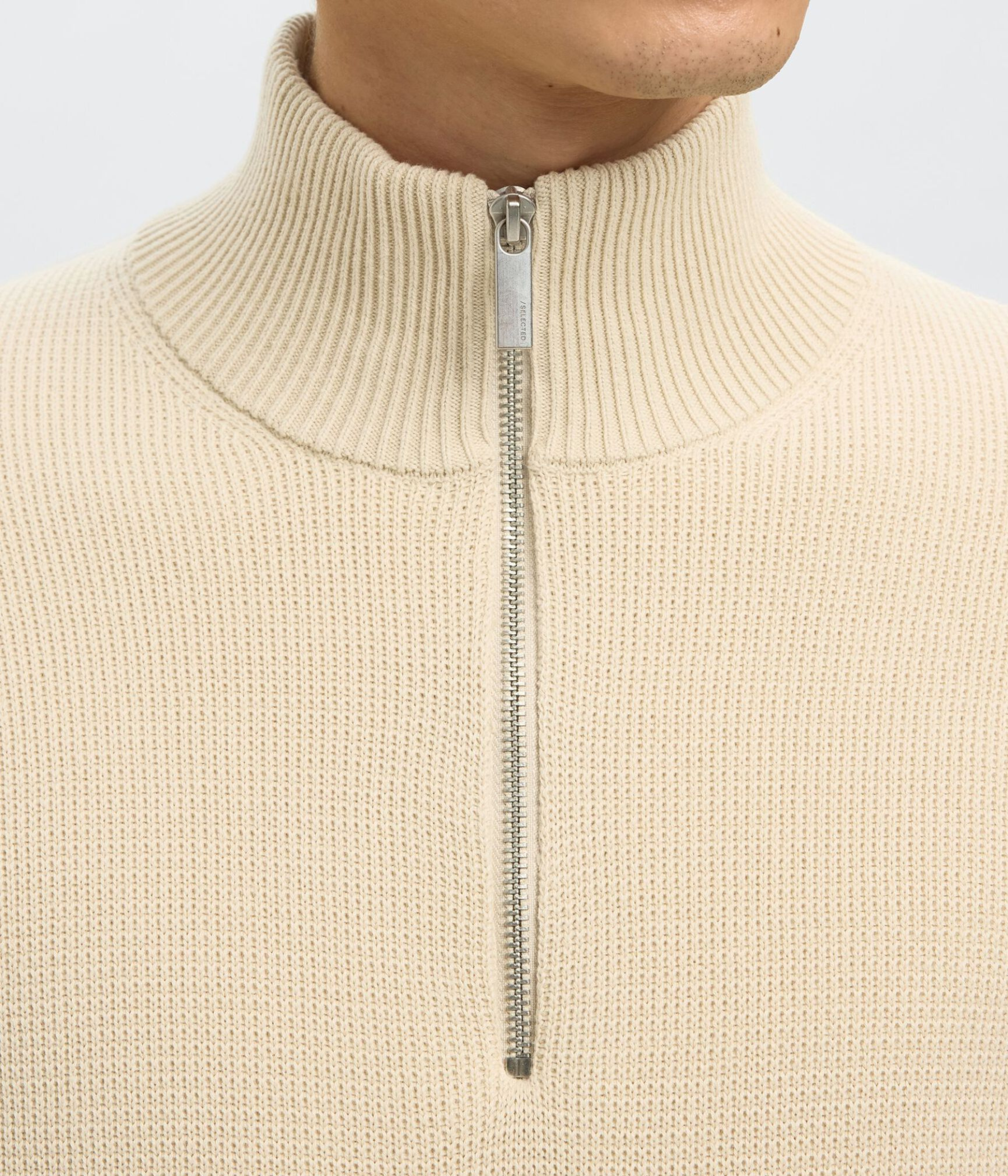 SLHDANE LS KNIT STRUCTURE HALF ZIP NOOS. (Oatmeal)