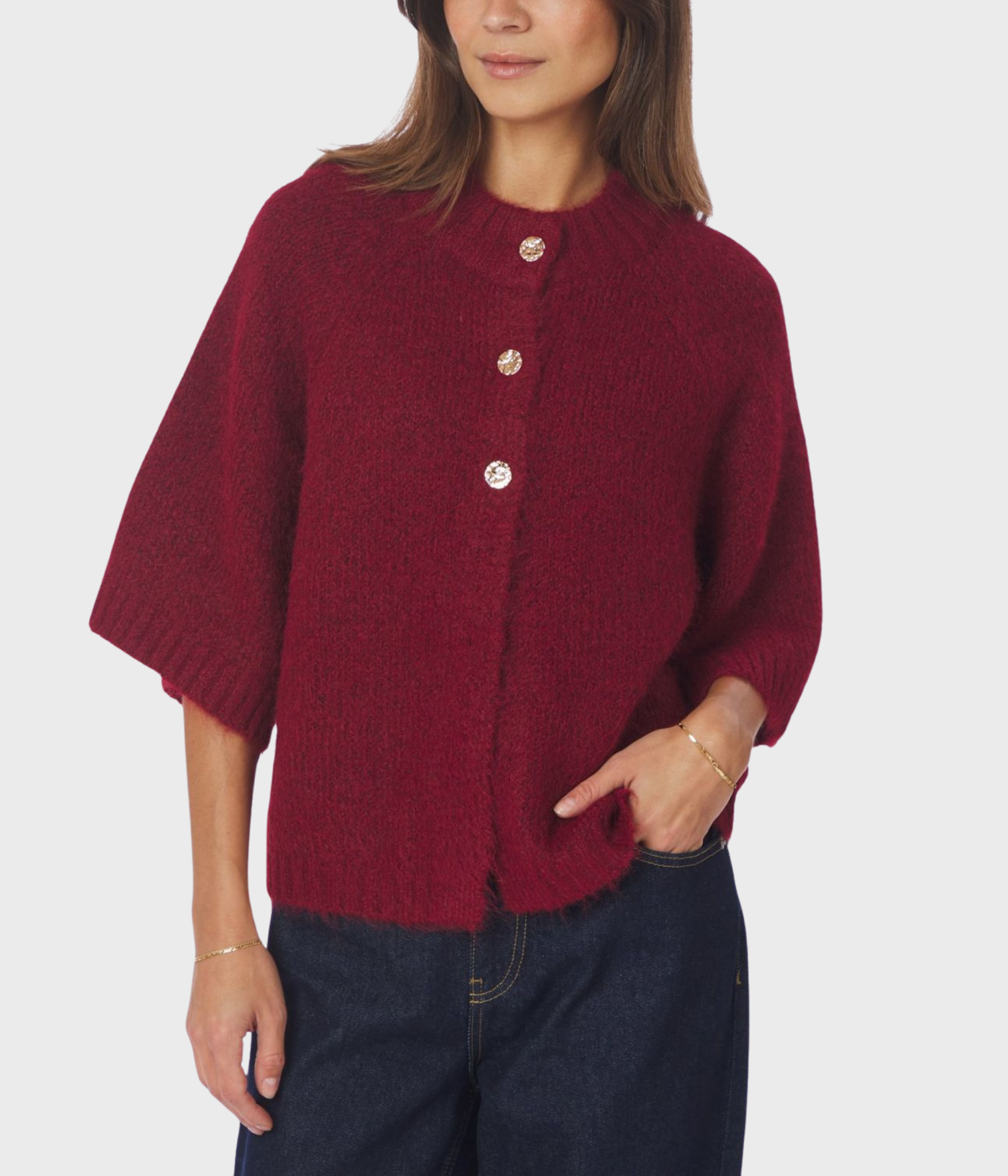 Benuta Fluffy Knit Cardigan. (321 Dark Red)