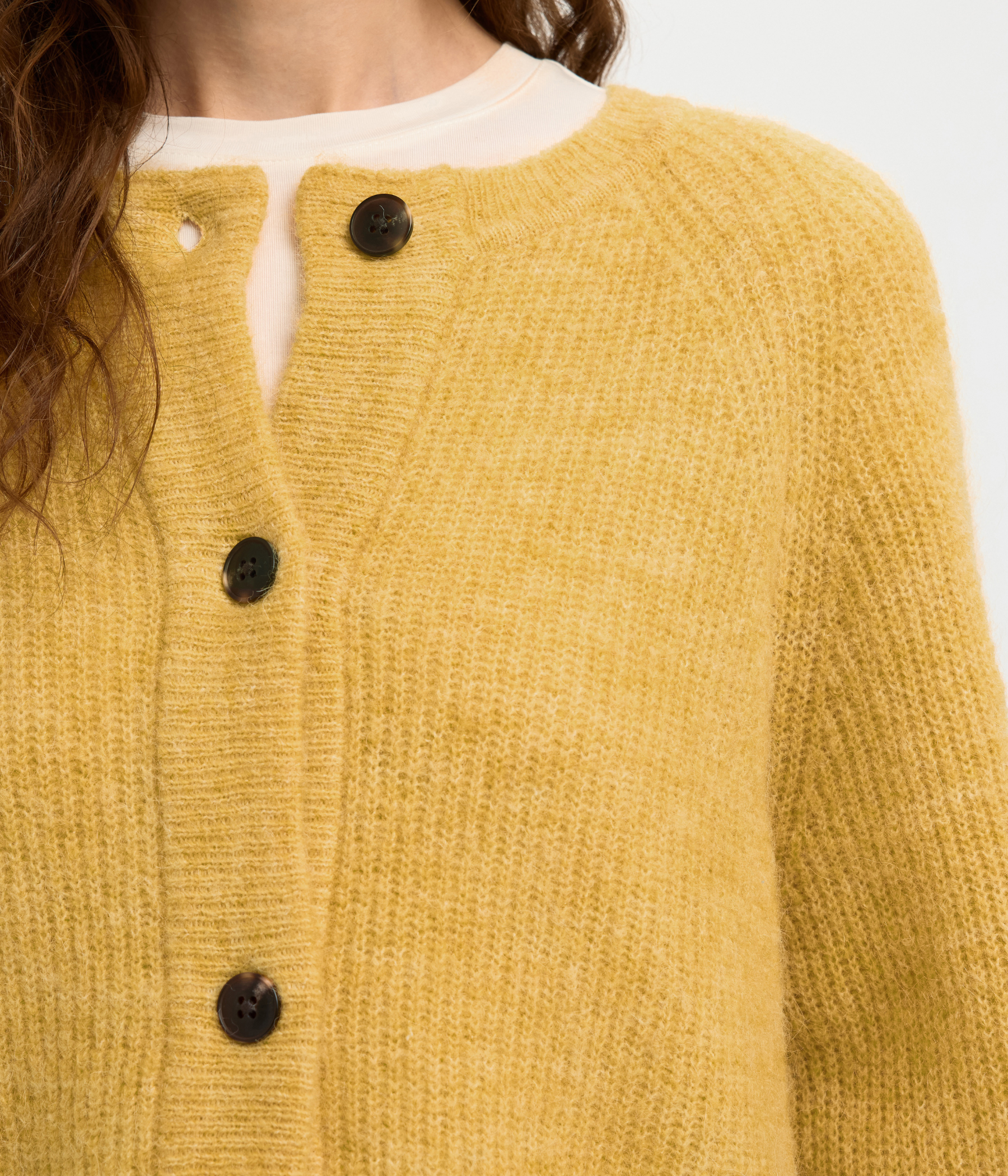 SLFLULU LS KNIT SHORT CARDIGAN NOOS. (Ochre Detail:MELANGE)
