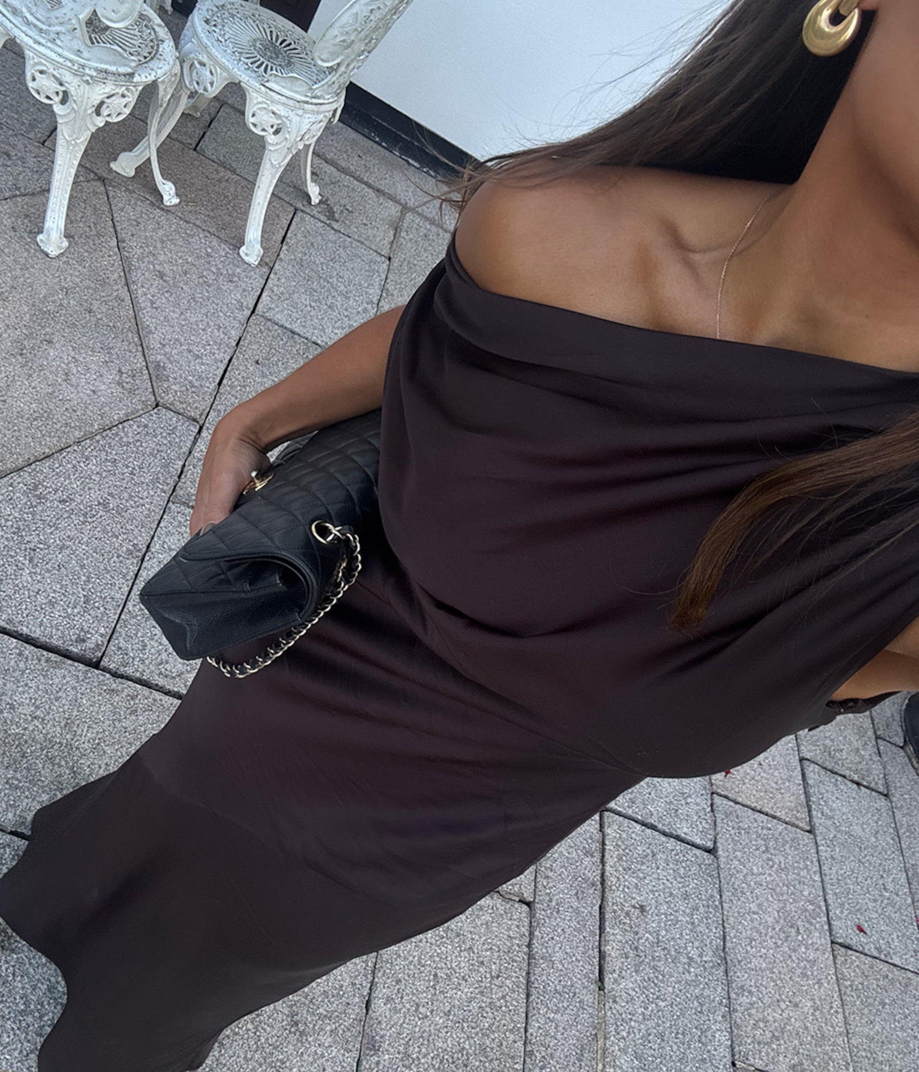 Vanessa Satin Dress (MOCHA BROWN)