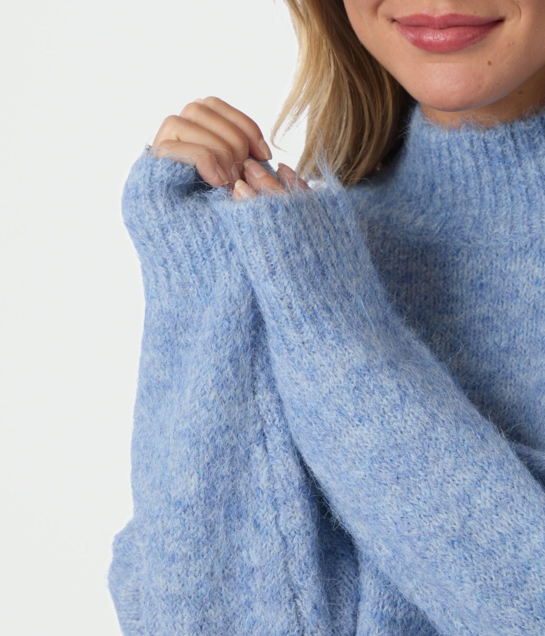 Paulina Fluffy Knit Blouse (142 Dusty blue)