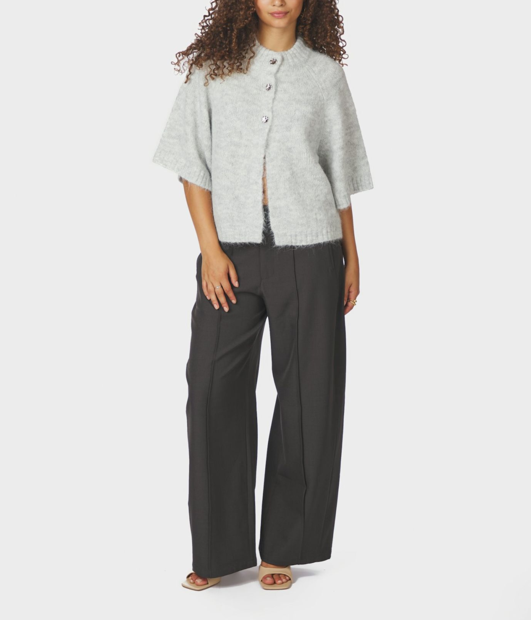 Benuta Fluffy Knit Cardigan. (103 Light Grey Melange)