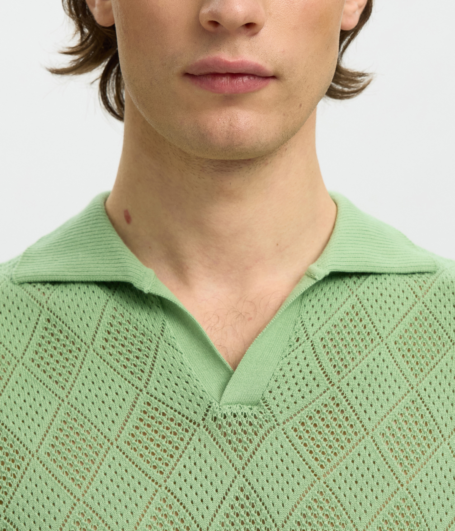 Slharco Ss Knit Structure Open Polo (Aspen Green)