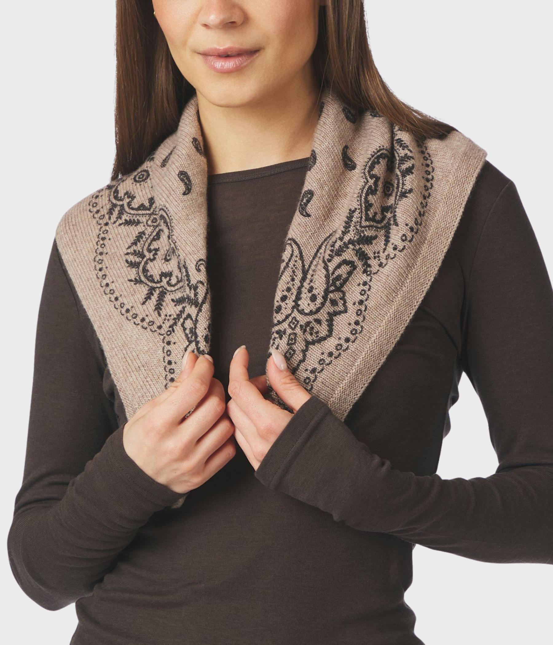 Adelina Paisley Knit Scarf (976 Beige Melange)