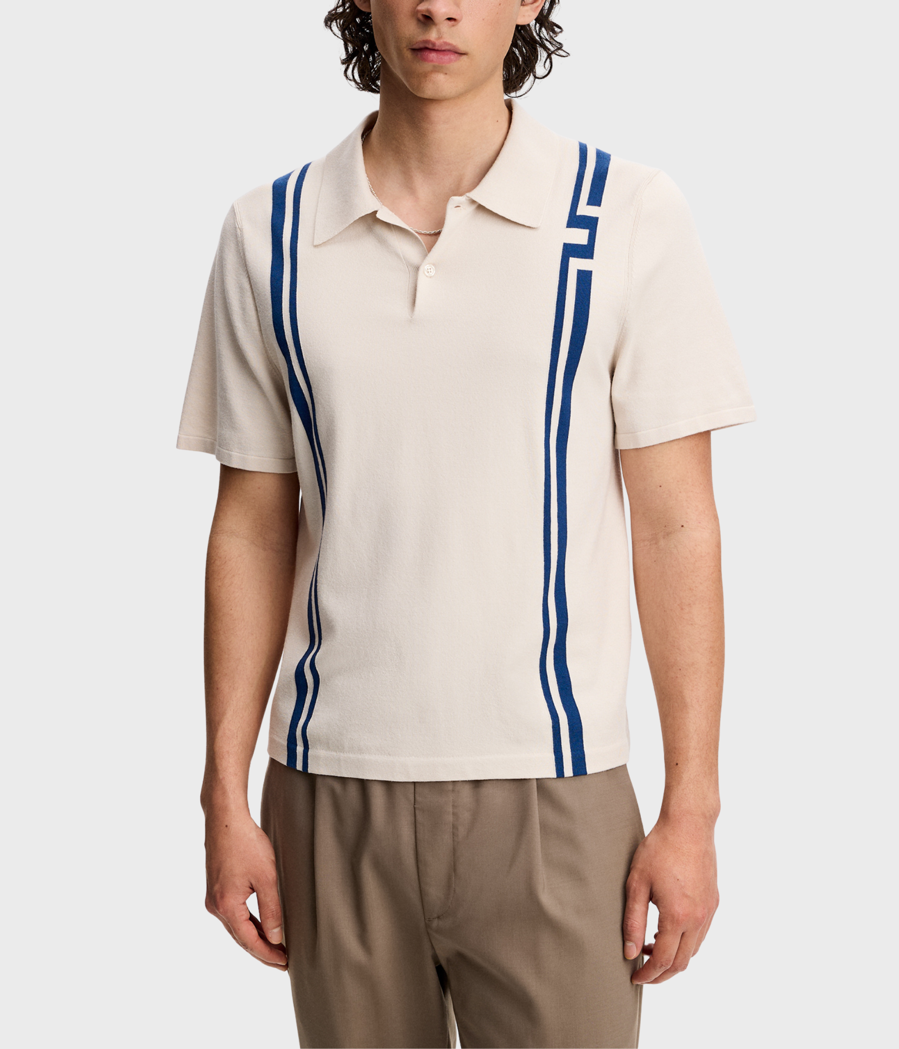 Rylan Stripe Knit Golf Polo (U029 Moonbeam)