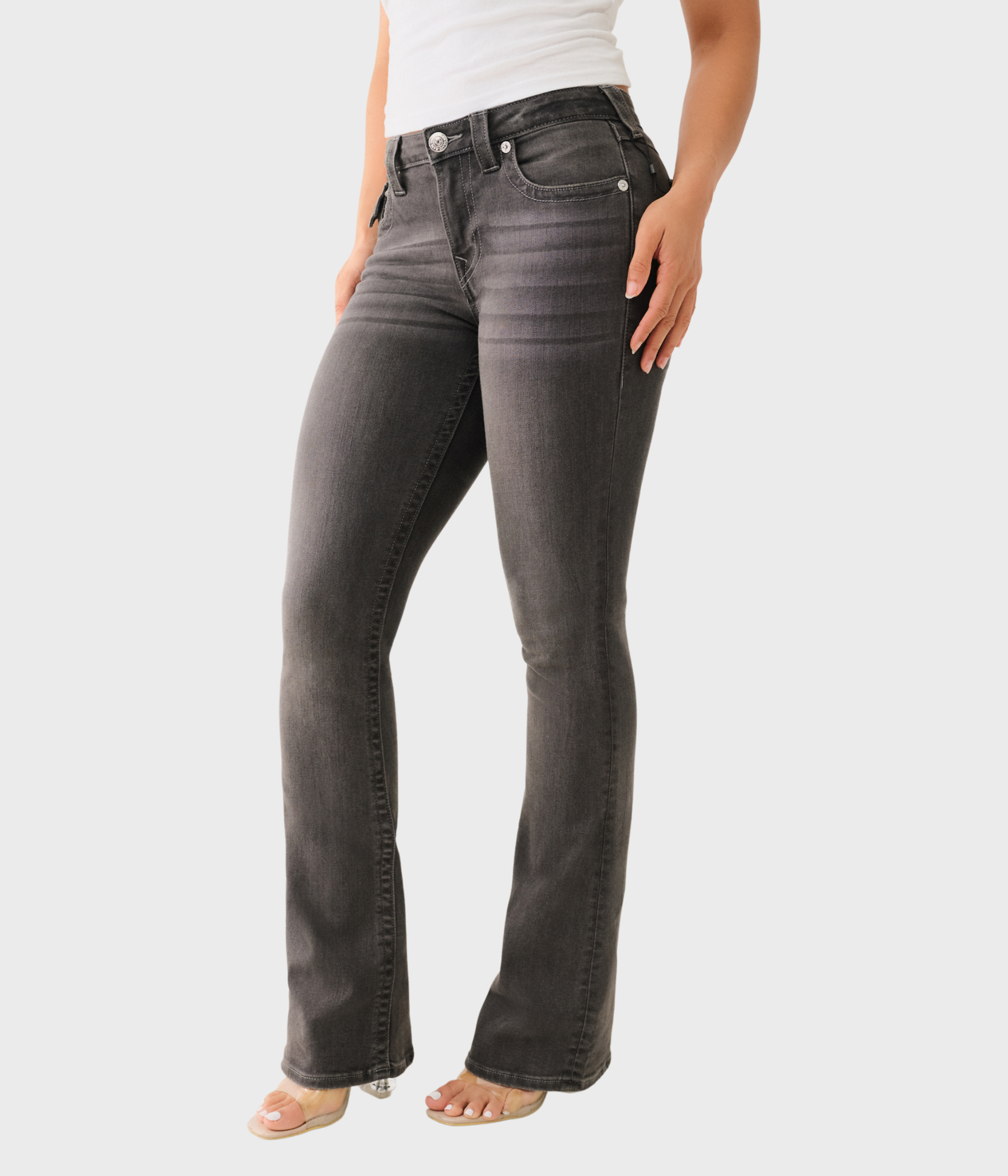 Bootcut jeans i tvättad gå denim