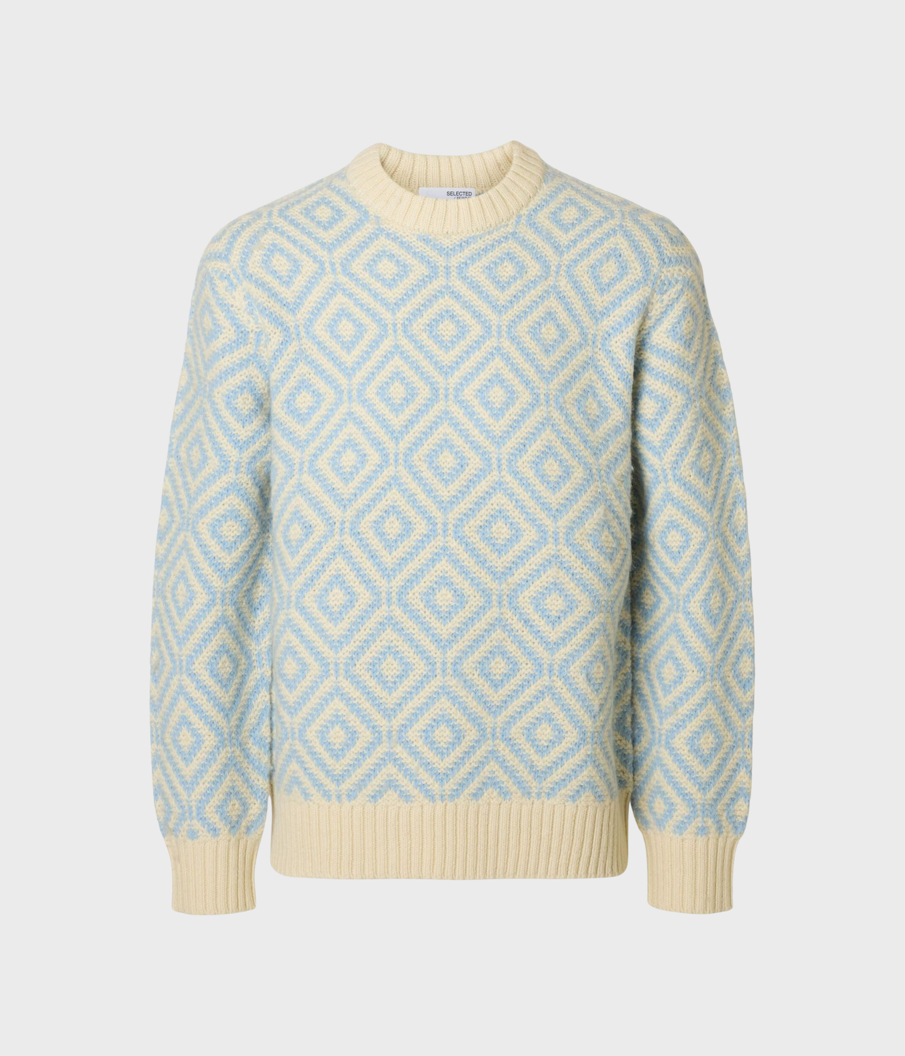 SLHREMI LS KNIT RELAXED CREW NECK. (Egret Pattern:Blue Fog)