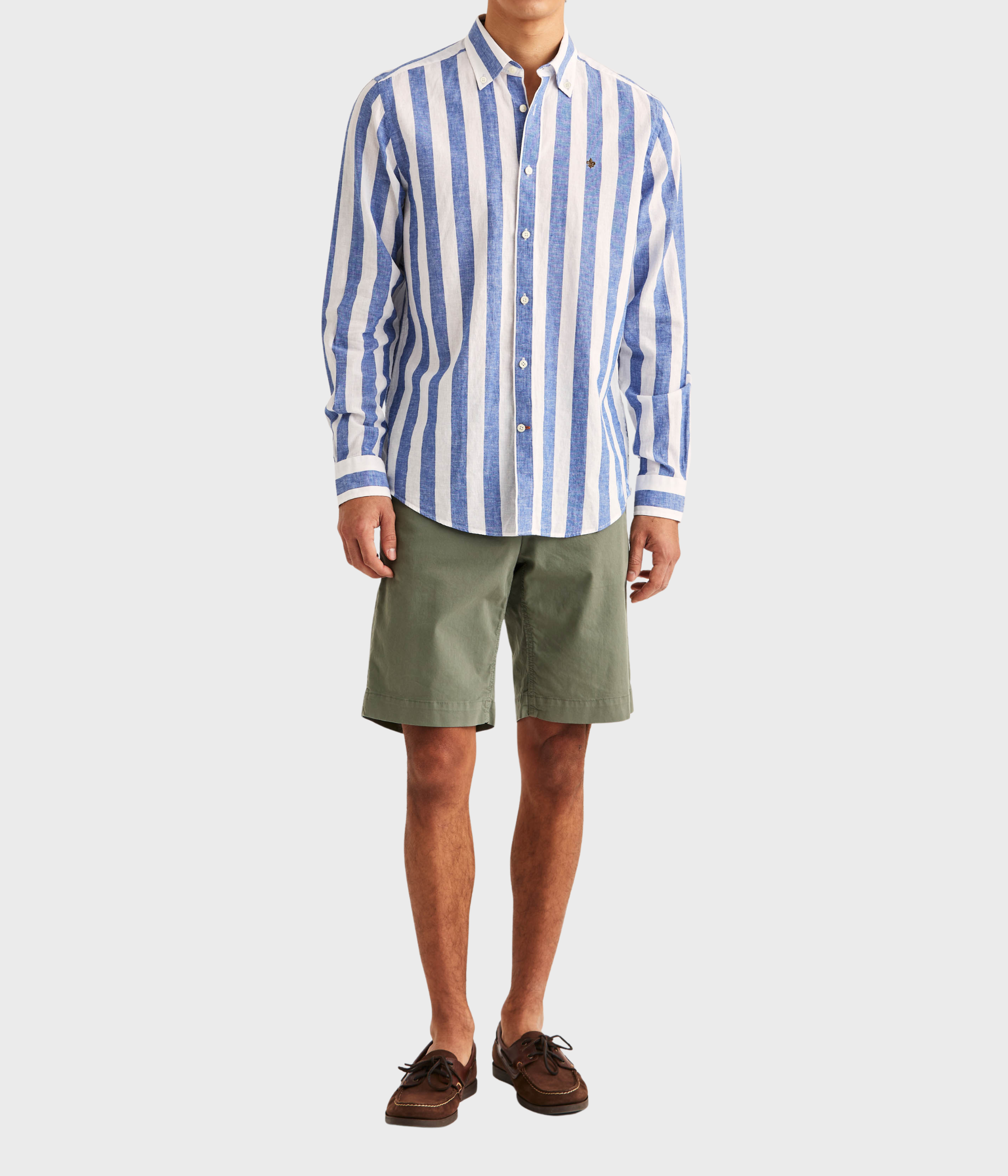 Douglas Linen Mix Stripe Shirt-Classic Fit (57 Blue)