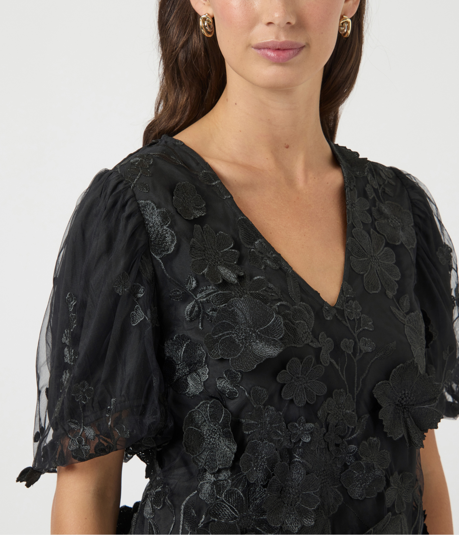 YASFLOWERING SS V-NECK TOP - D2D (Black)