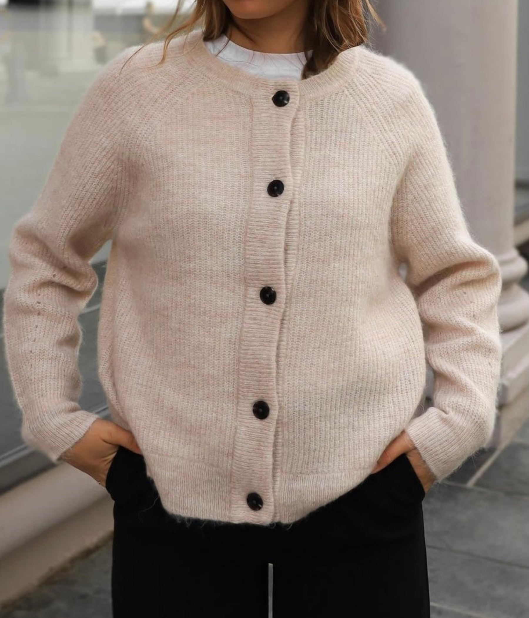 SLFLULU LS KNIT SHORT CARDIGAN NOOS. (Birch)