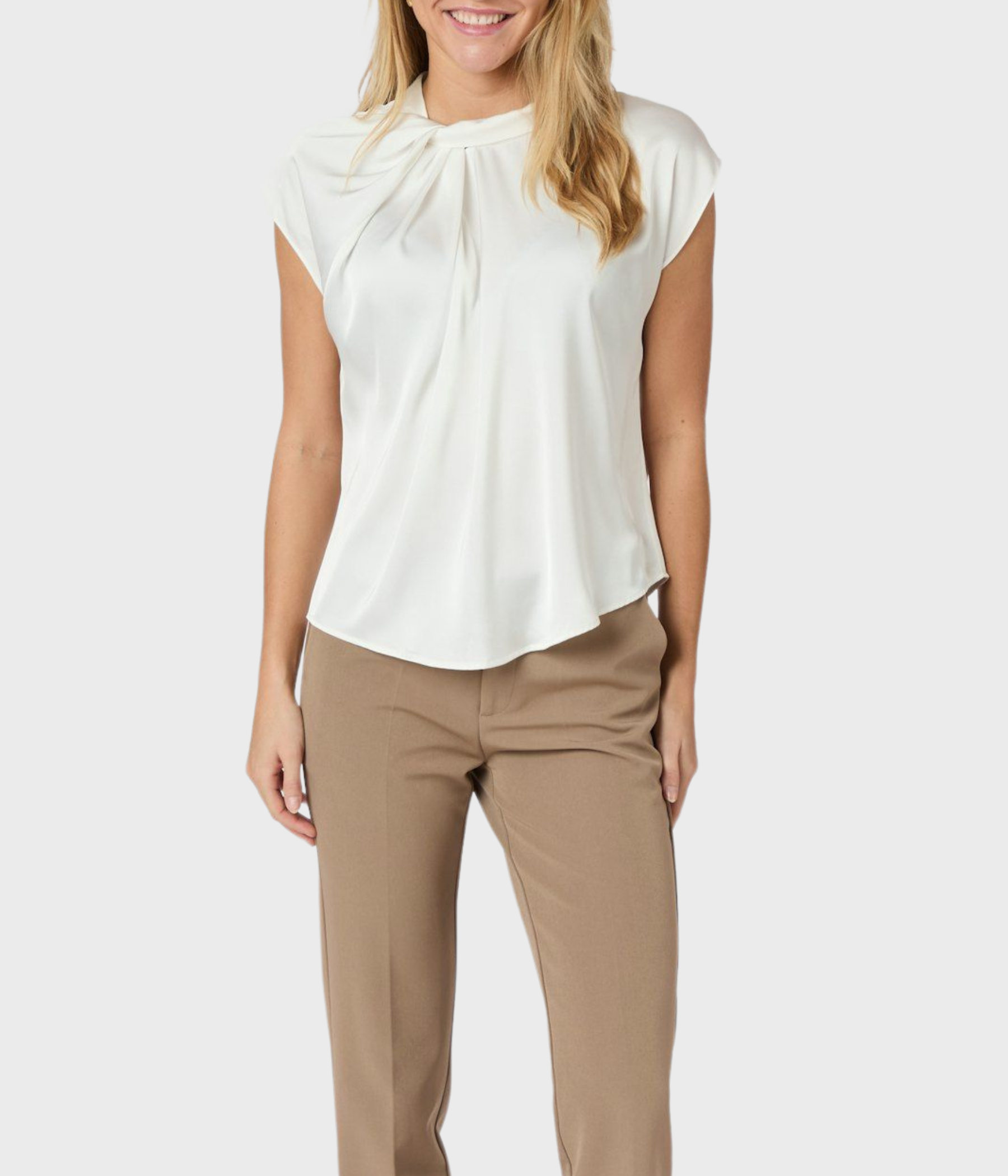 Fleur Drapy Satin Blouse. (121 Off White)