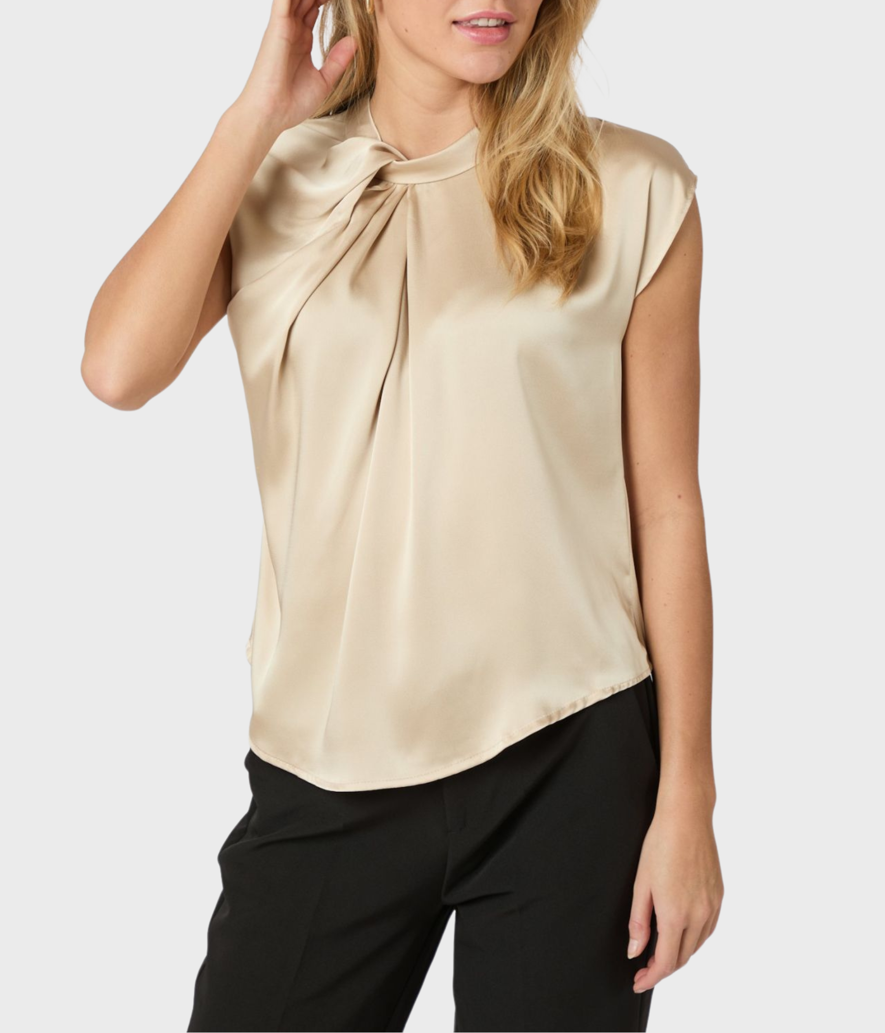 Fleur Drapy Satin Blouse. (125 Dark Sand)