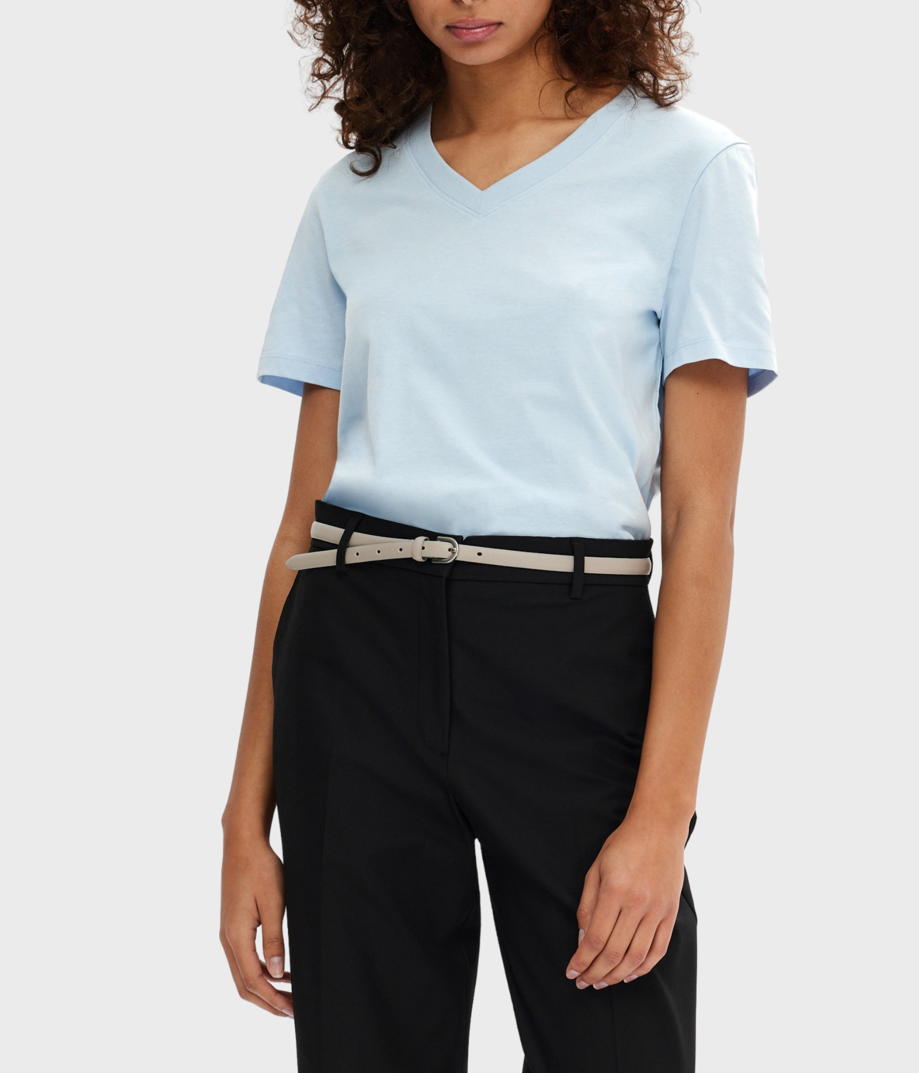 SLFESSENTIAL SS V-NECK TEE NOOS. (CASHMERE BLUE)
