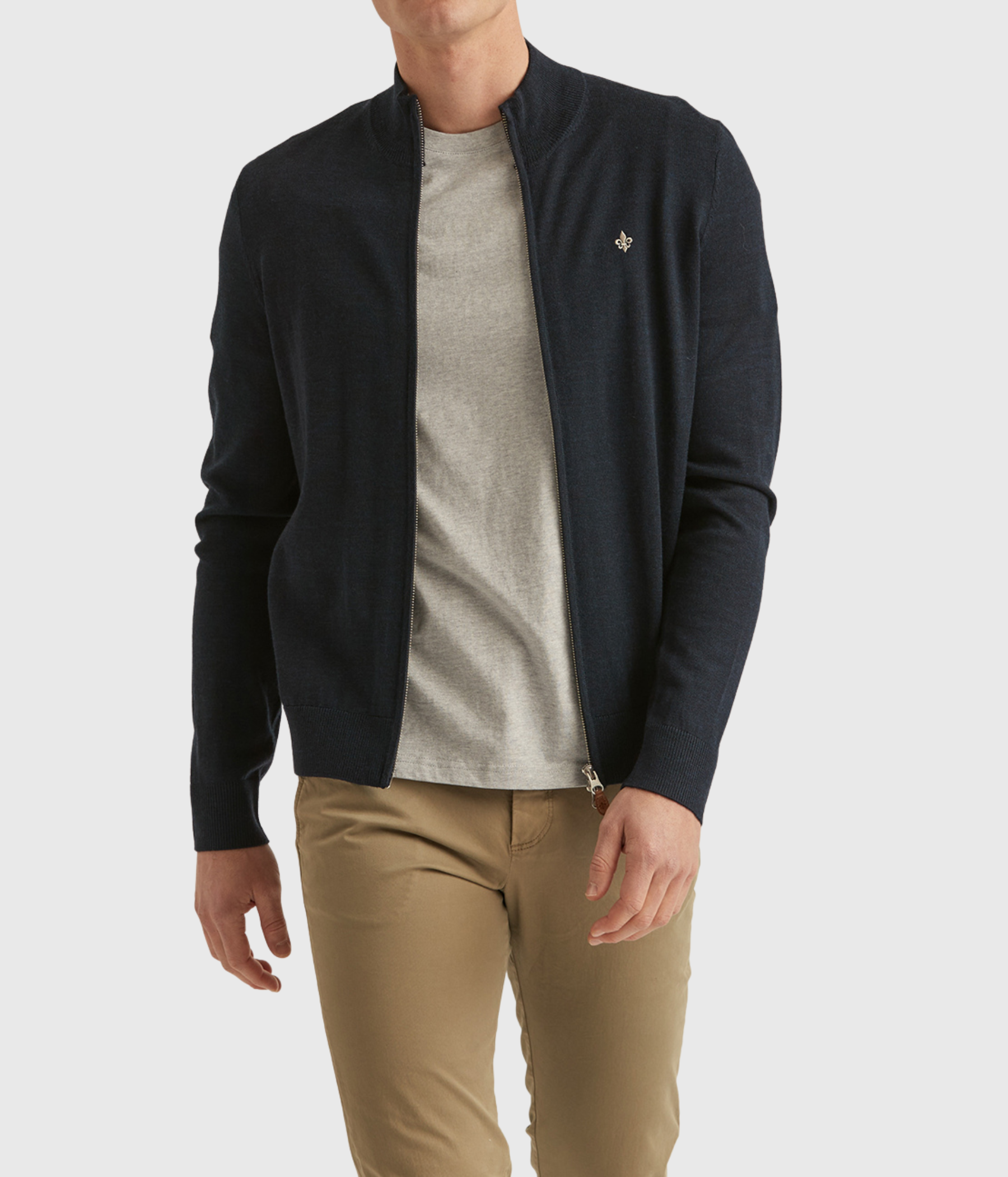 Mörkblå finstickad cardigan med dragkedja