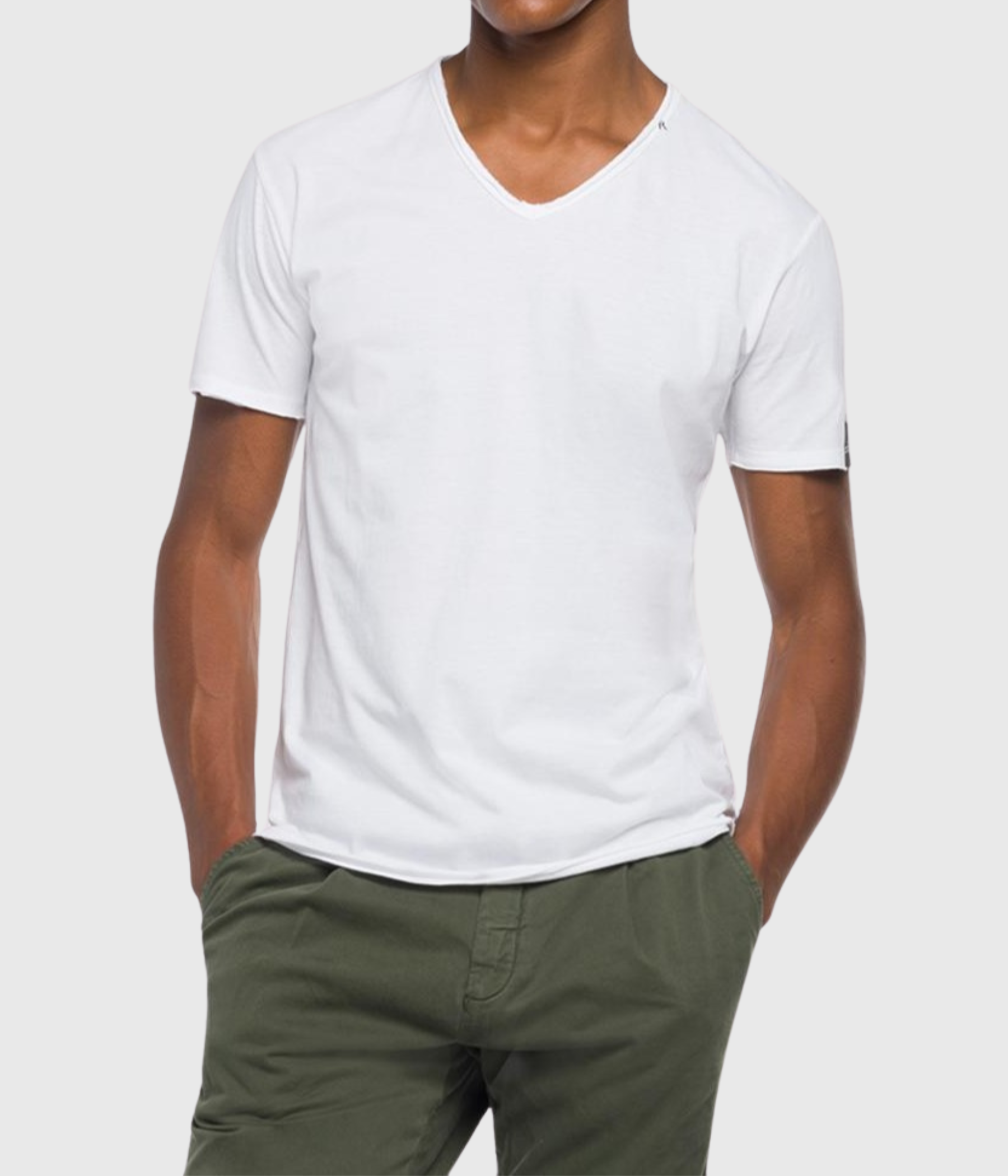 vit V-ringad t-shirt