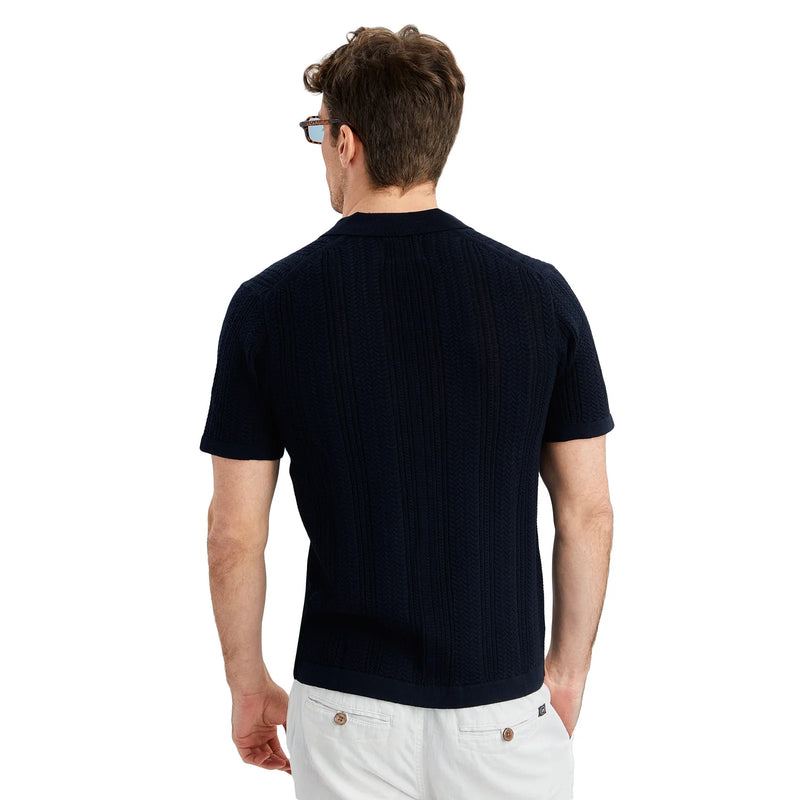Knitted Polo Cardigan (NAVY)