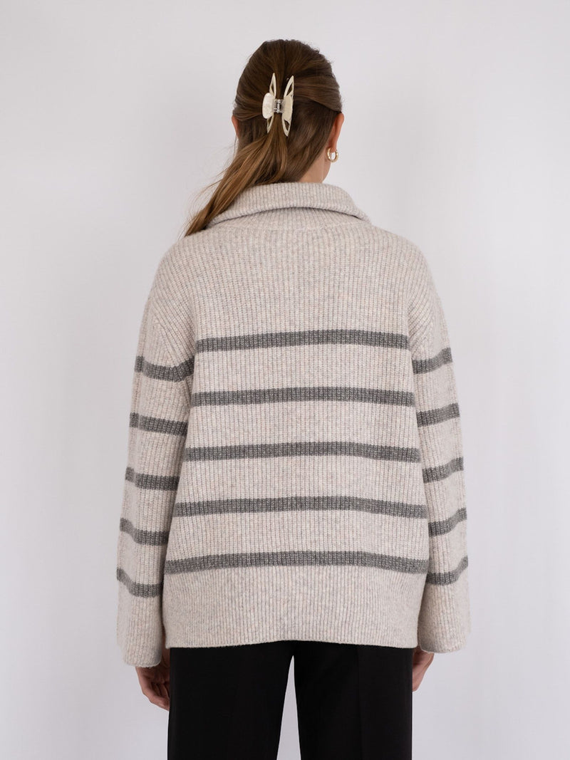 Nevena Stripe Knit Blouse (361 Sand/Grey)