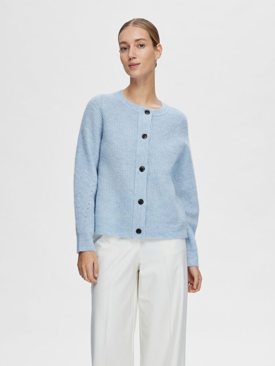 SLFLULU LS KNIT SHORT CARDIGAN NOOS (Cashmere Blue Detail:MELANGE)