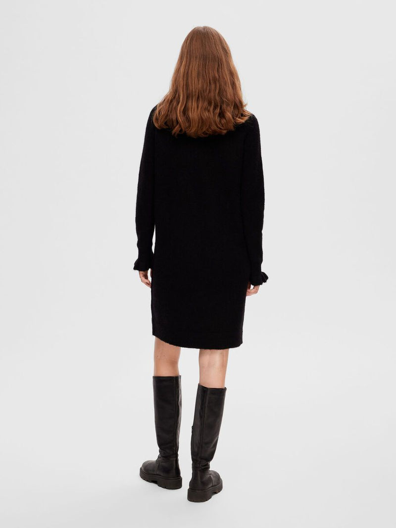 SLFSIA RAS FRILL LS KNIT DRESS (BLACK)
