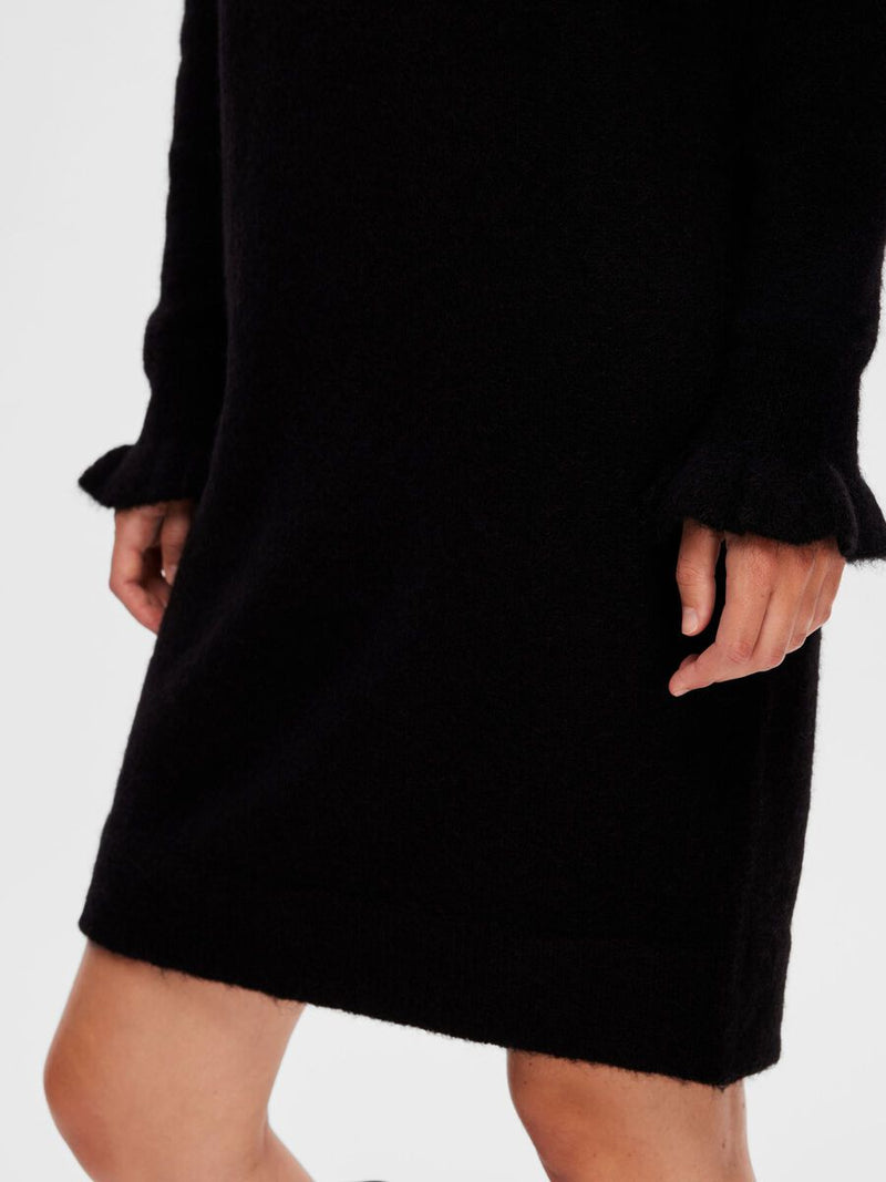 SLFSIA RAS FRILL LS KNIT DRESS (BLACK)