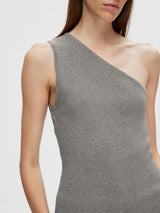 SLFLURA LUREX ONE SHOULDER KNIT TOP (Medium Grey Melange)