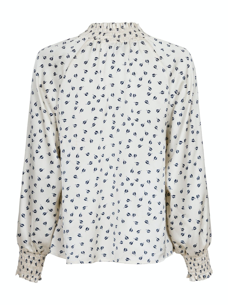 Stone Drapy Flower Blouse (Off white)