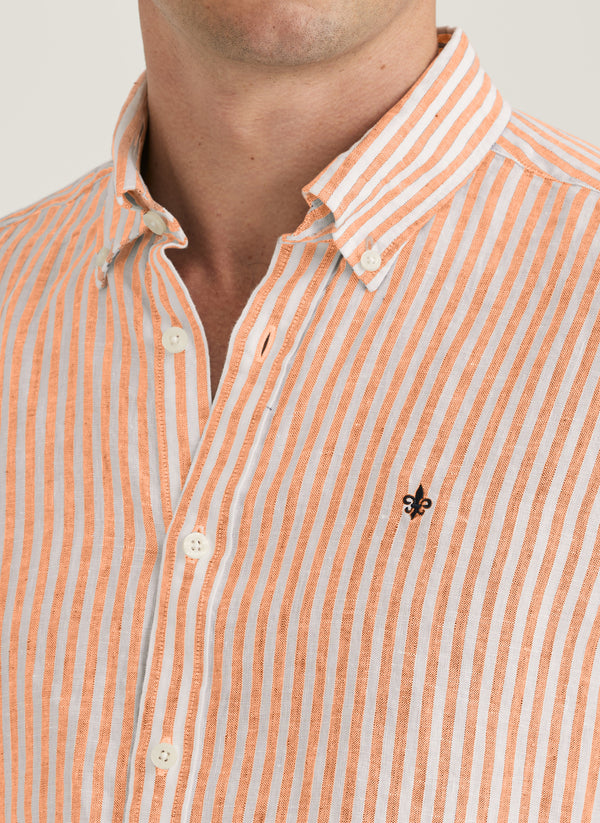 Douglas Linen Stripe Shirt-Classic Fit (20 Orange)