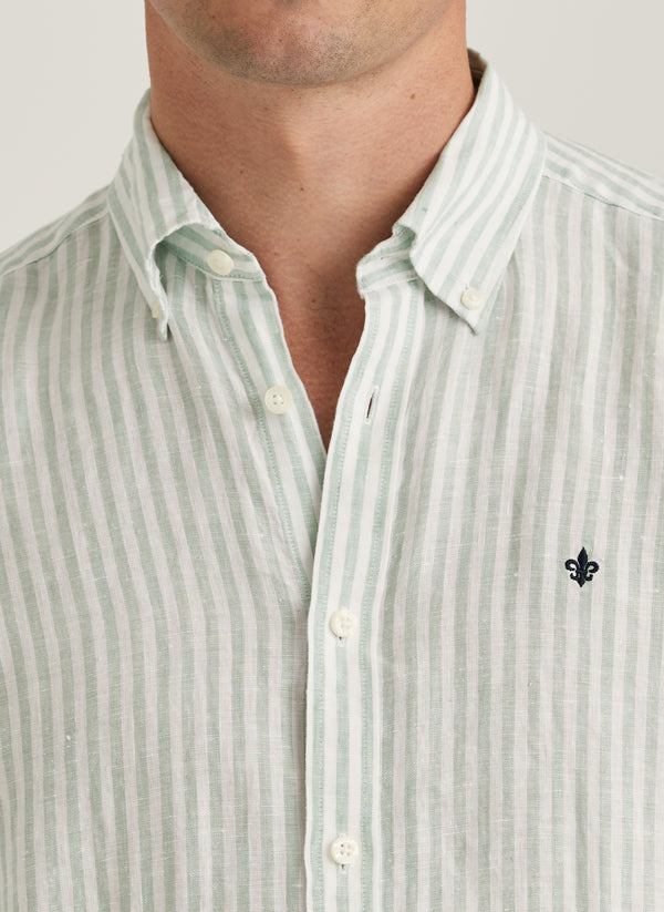 Douglas Linen Stripe Shirt-Classic Fit (70 Green)