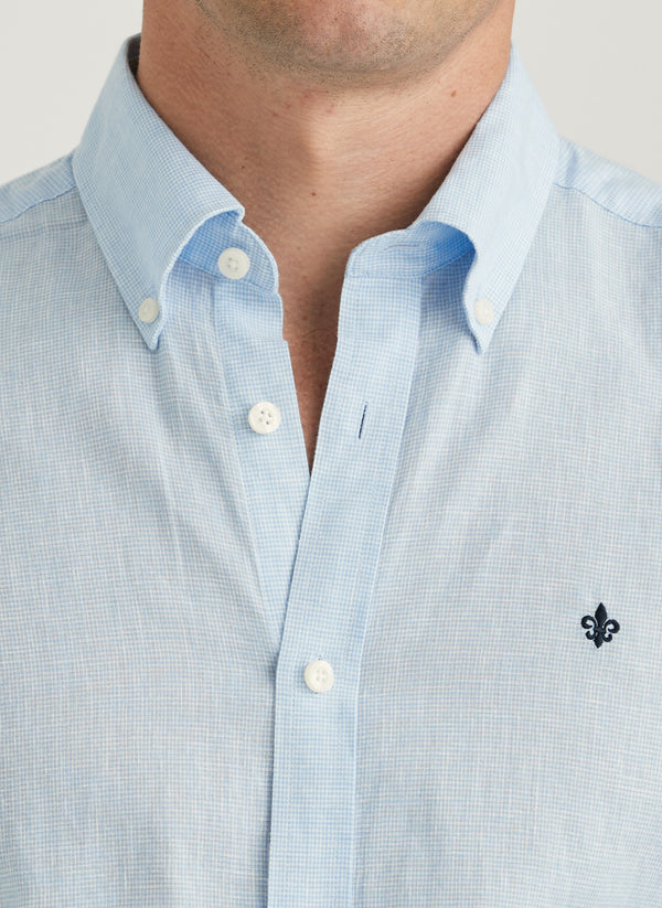 Linen Check Shirt-Slim Fit (56 BLUE)