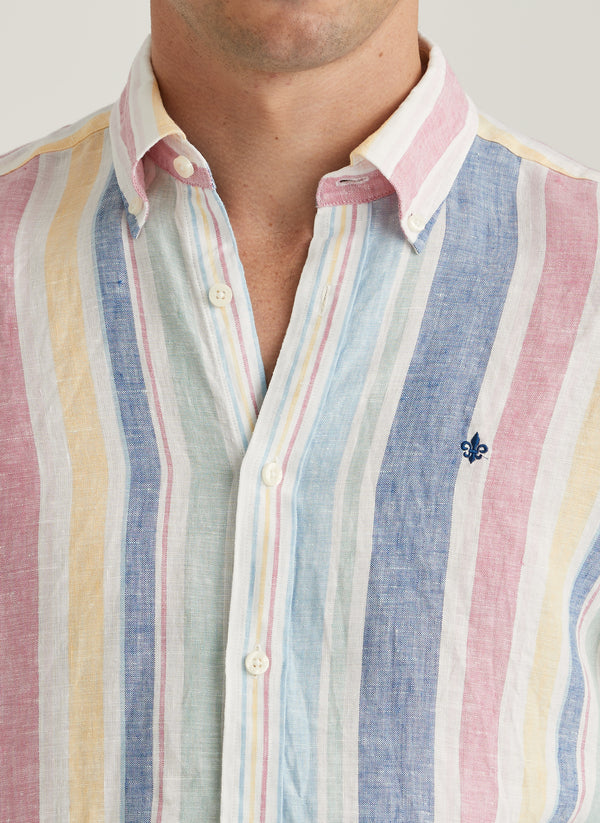 Linen Happy Stripe Shirt-Classic Fit (55 Light Blue)
