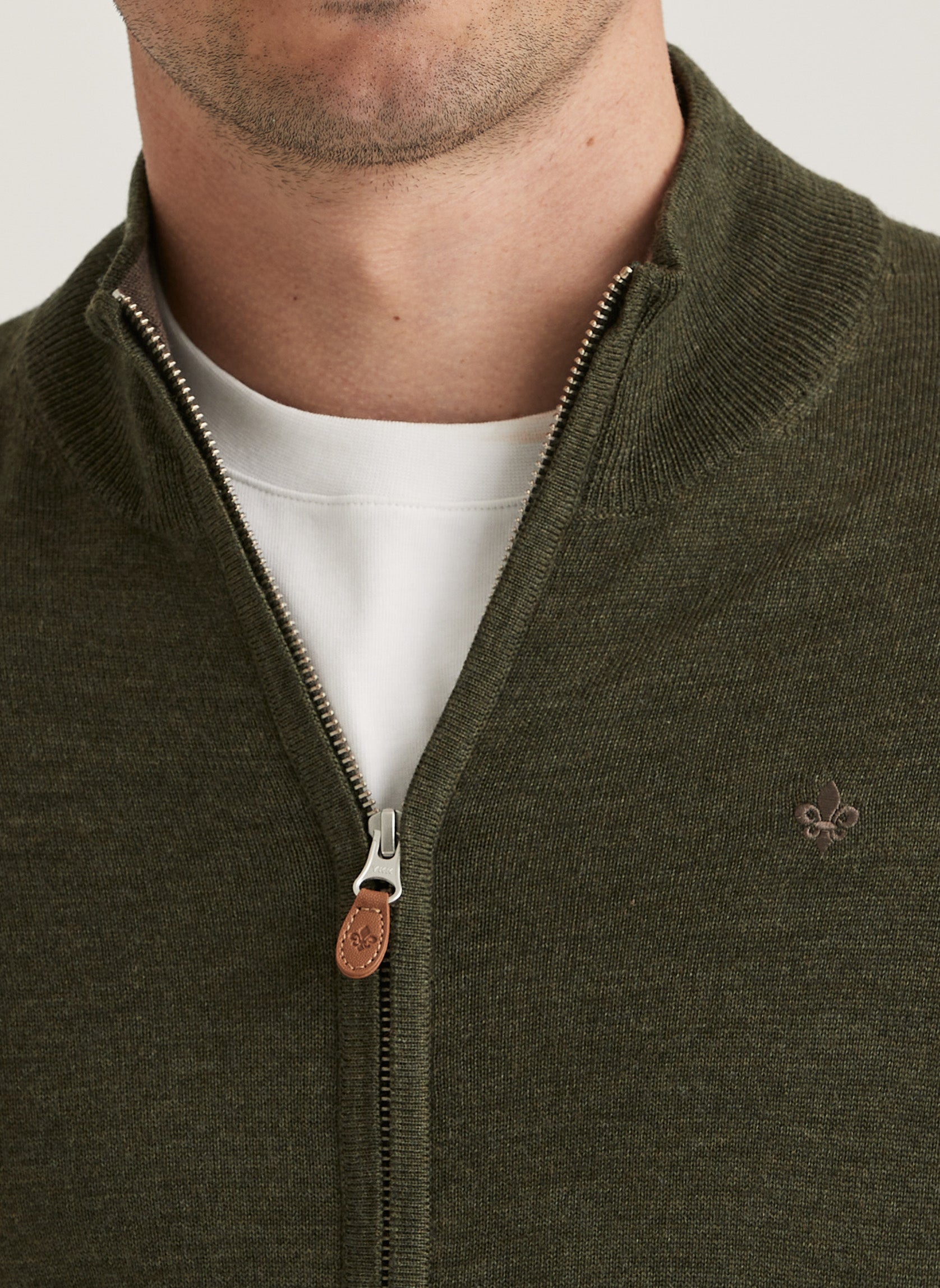 Merino Zip Cardigan (76 Olive)