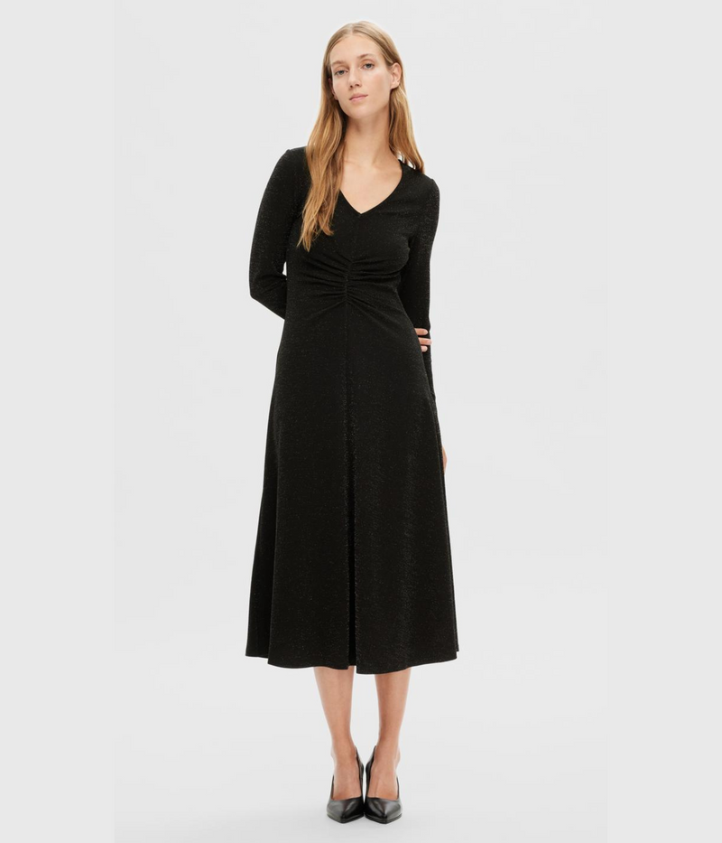 SLFRUE LS MIDI GLITTER DRESS (BLACK)