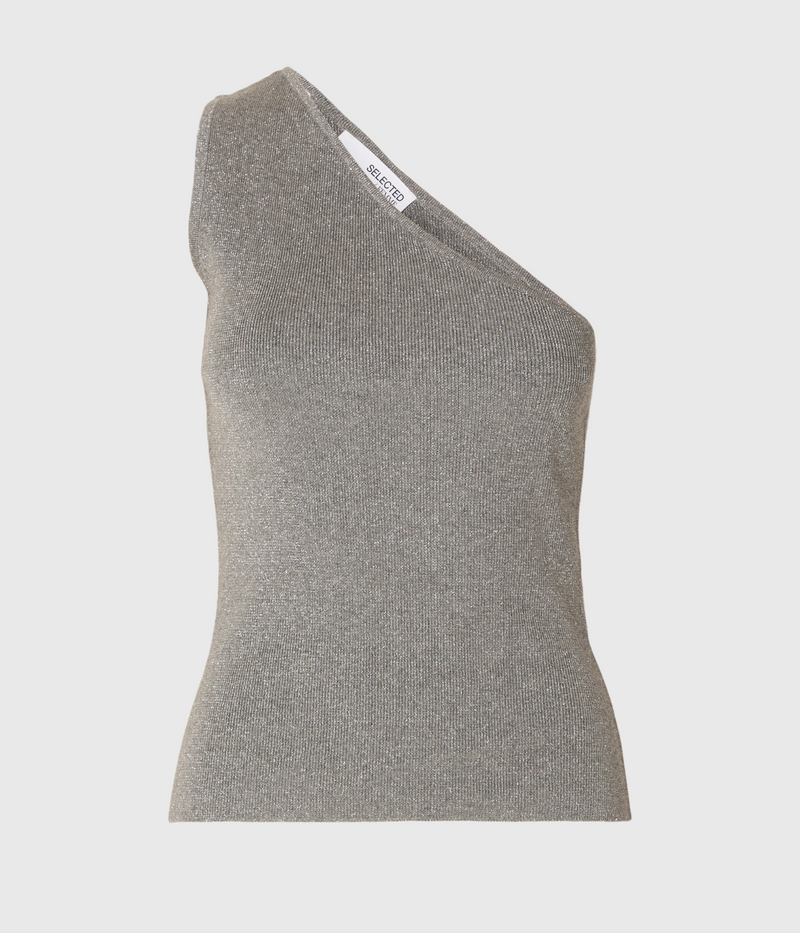 SLFLURA LUREX ONE SHOULDER KNIT TOP (Medium Grey Melange)