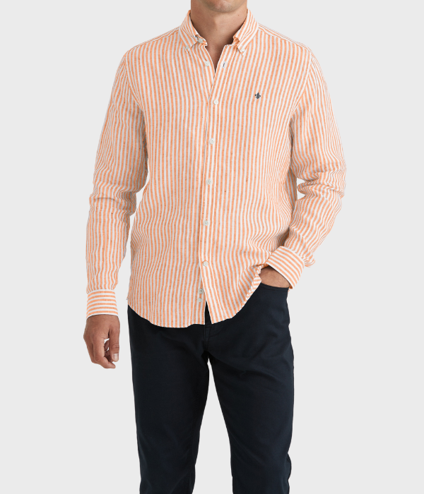 Douglas Linen Stripe Shirt-Classic Fit (20 Orange)