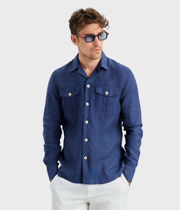 Linen Shirt W Pockets (Denim blue)