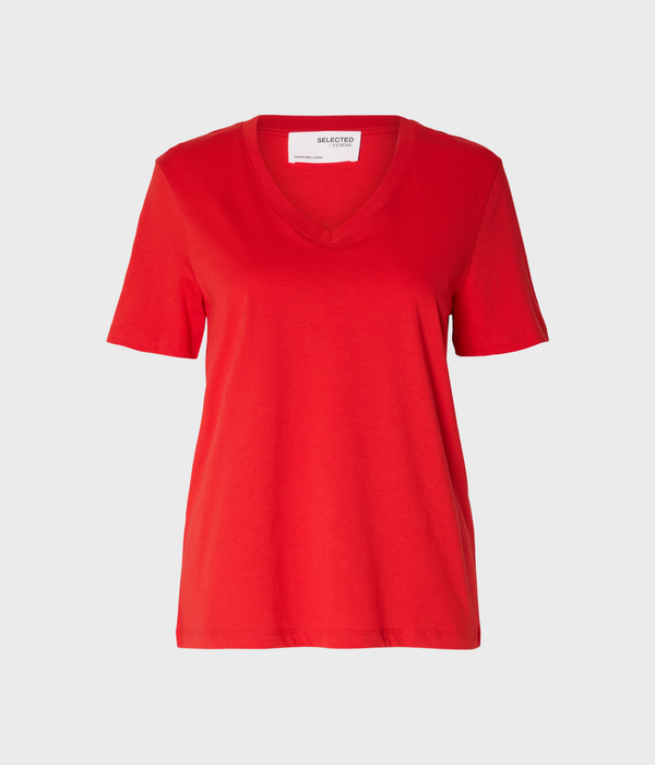 SLFESSENTIAL SS V-NECK TEE NOOS (Flame Scarlet)