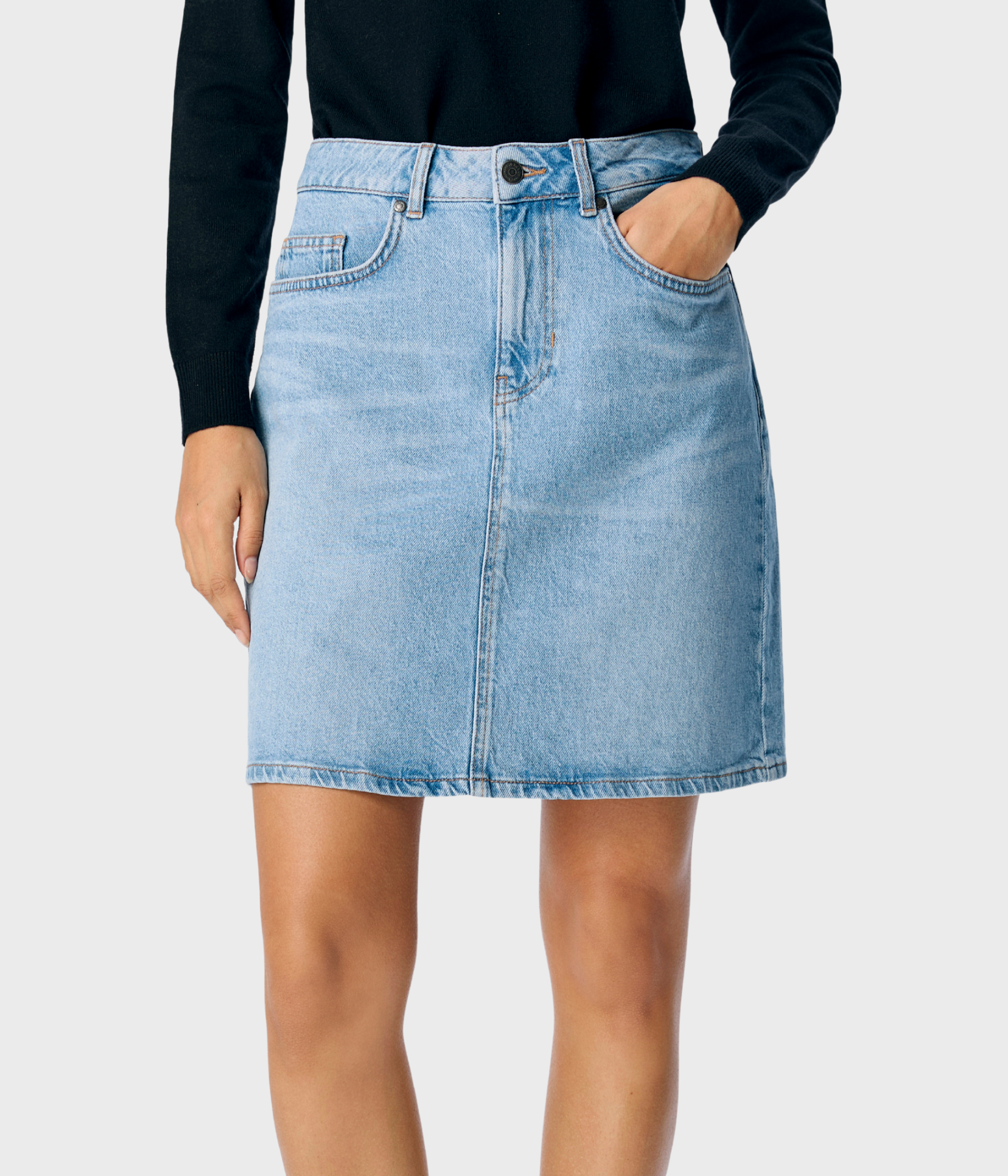 OBJELLEN HW SHORT DENIM SKIRT DIV (Light Blue Denim Detail:Washed)