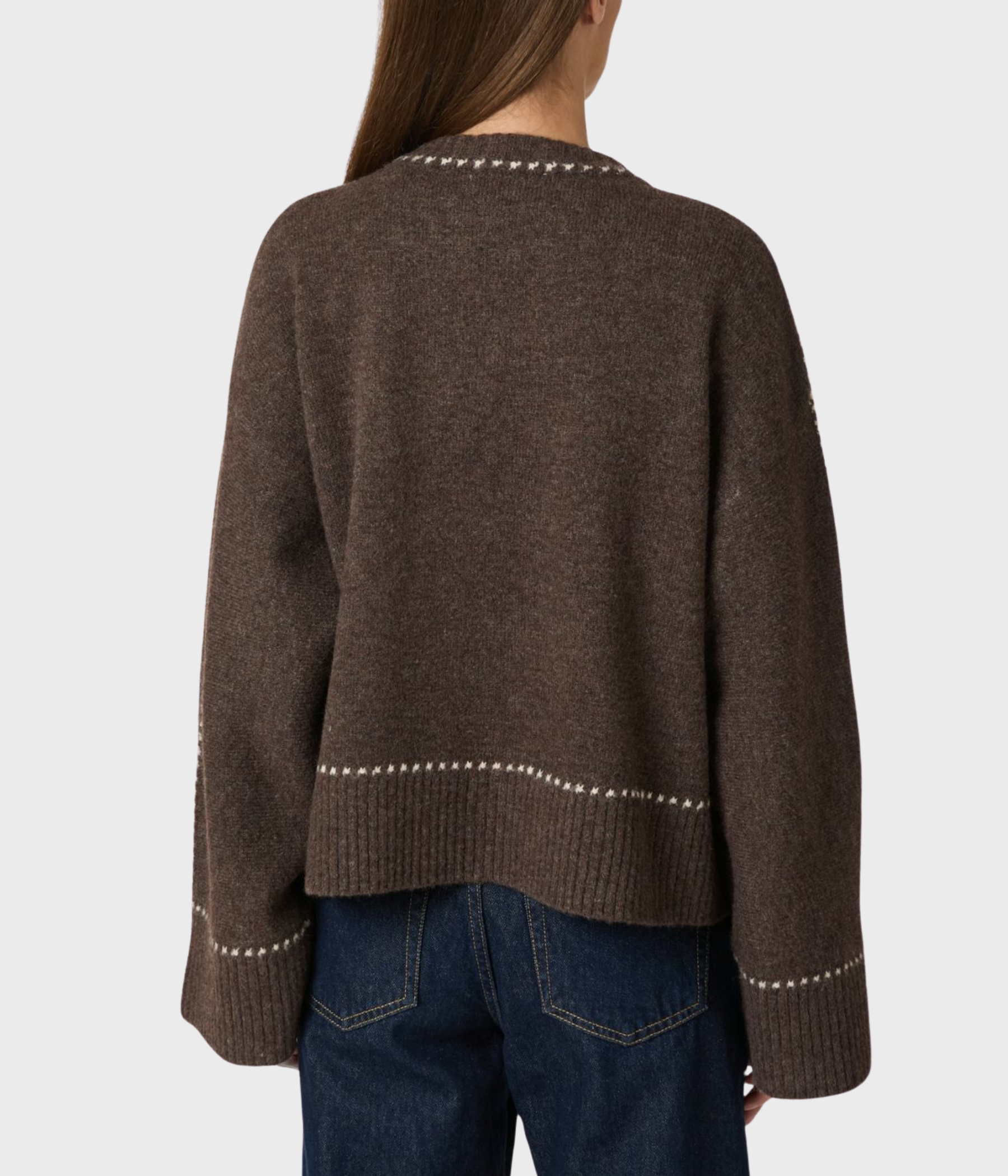 Roeme Knit Stitch Blouse. (205 Brown Melange)
