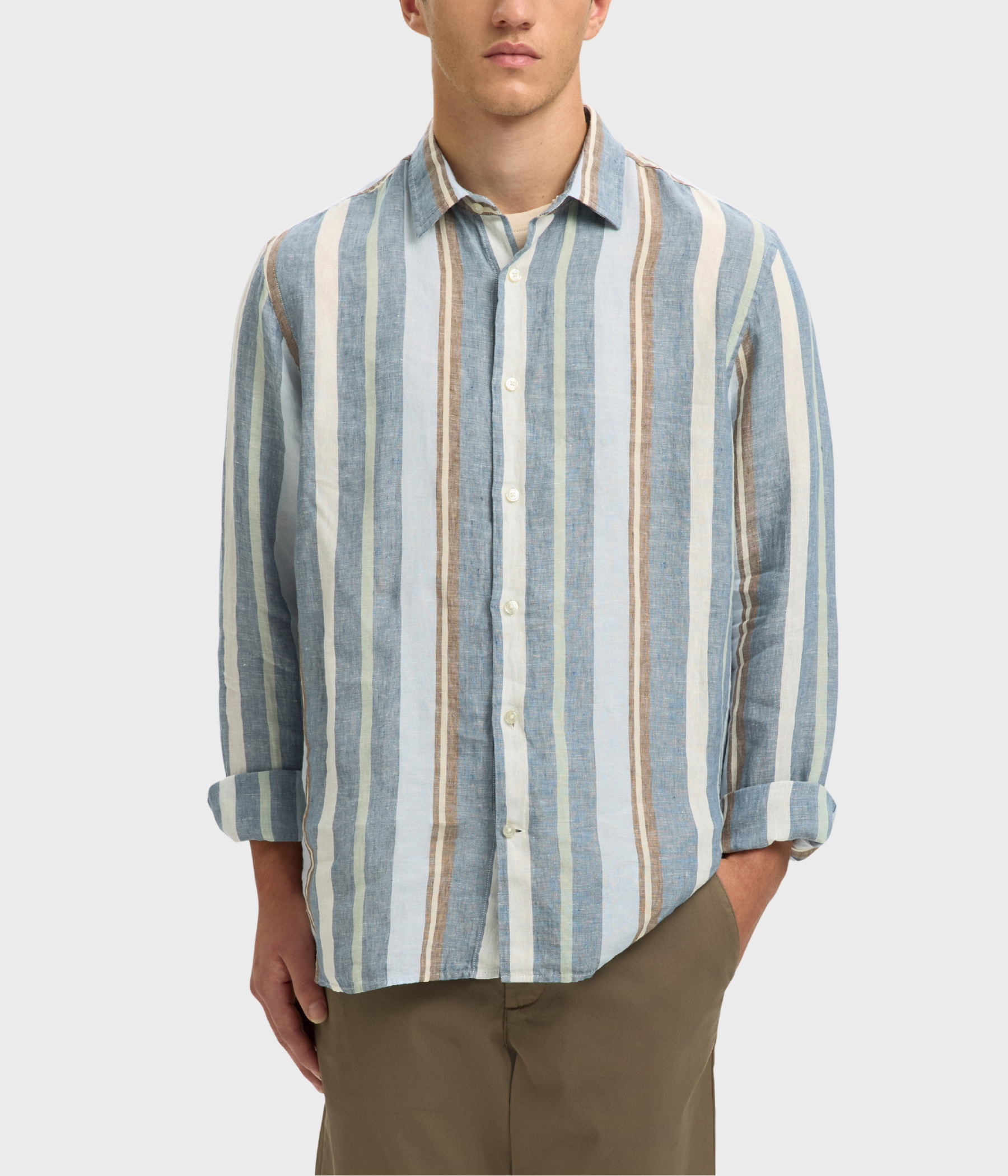 SLHREGKYLIAN LINEN LS SHIRT (Blue Mirage Stripes:Wide Multi) - D.O. Design Only