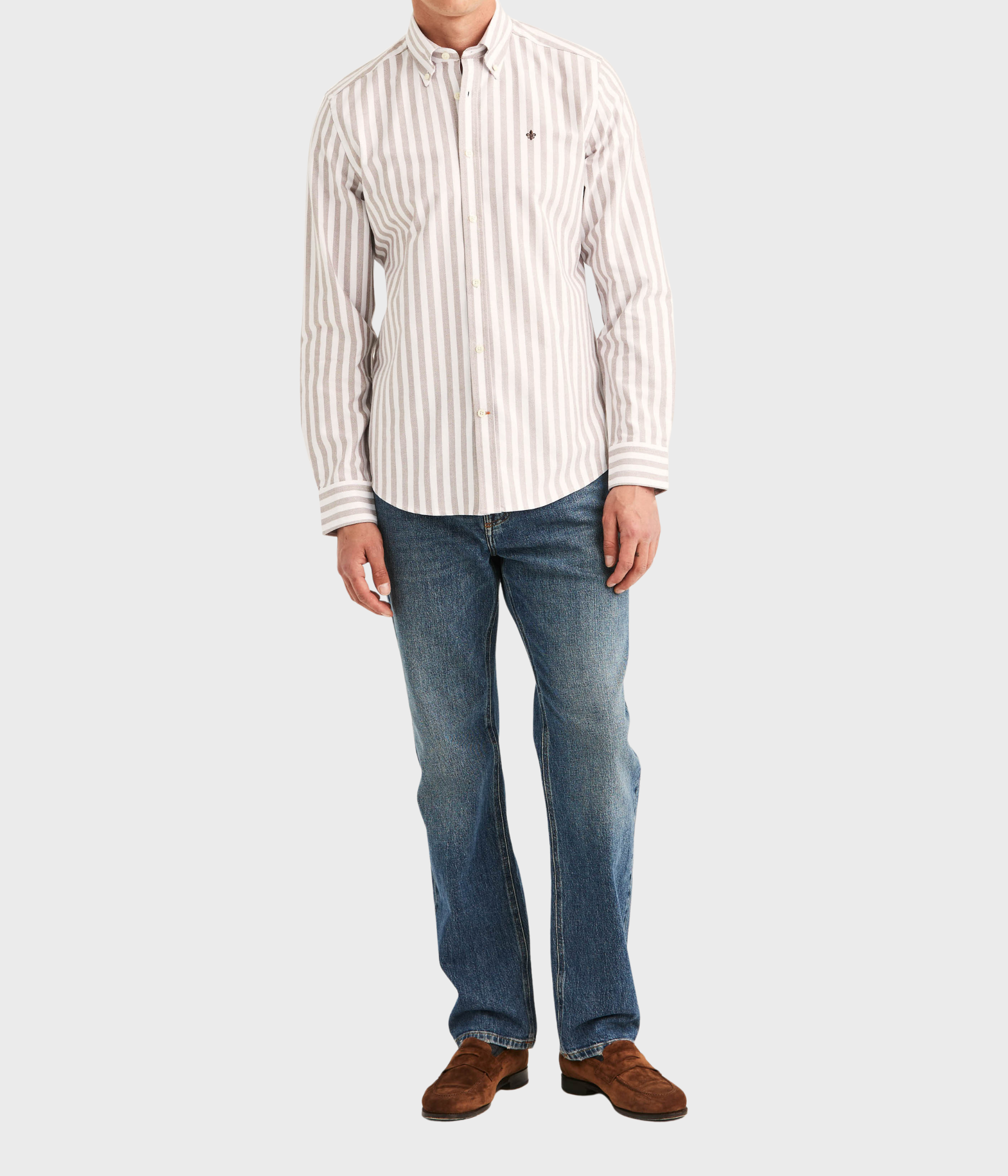 Douglas Oxford Stripe Shirt-Slim Fit (80 Brown)